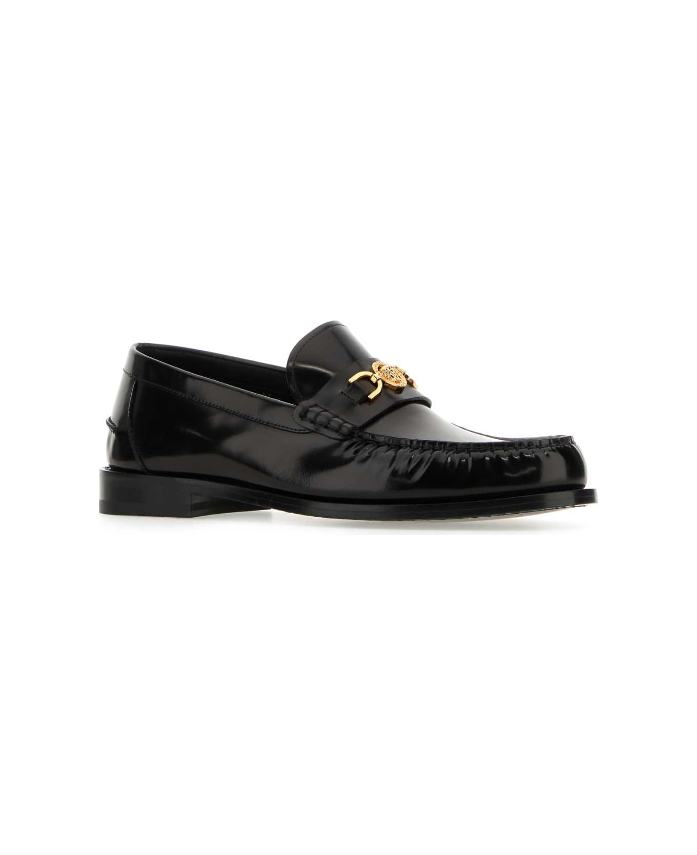 Versace Black Leather Medusa 95 Loafers - BLACKVERSACEGOLD