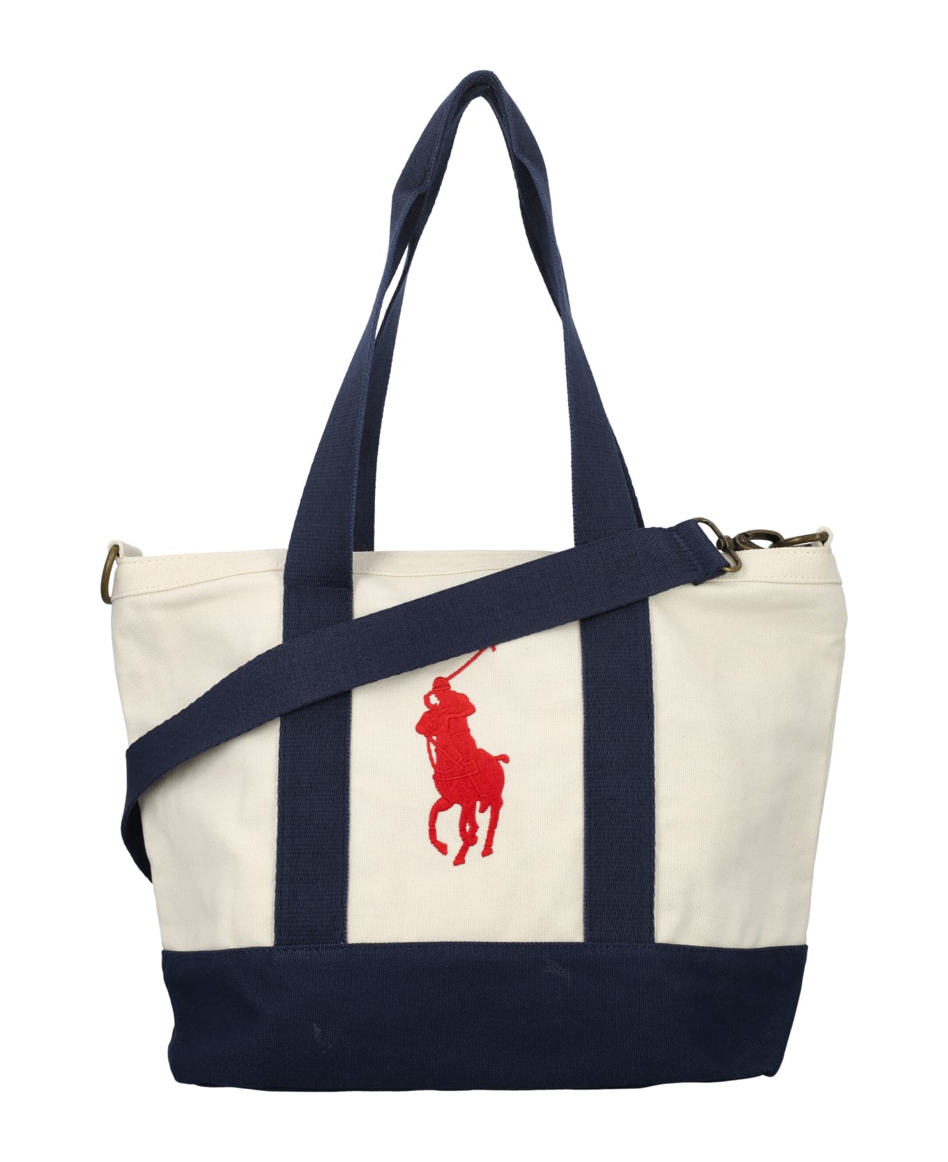 Polo Ralph Lauren Kid - Big Pony Cotton Canvas Tote - WHITE/NAVY