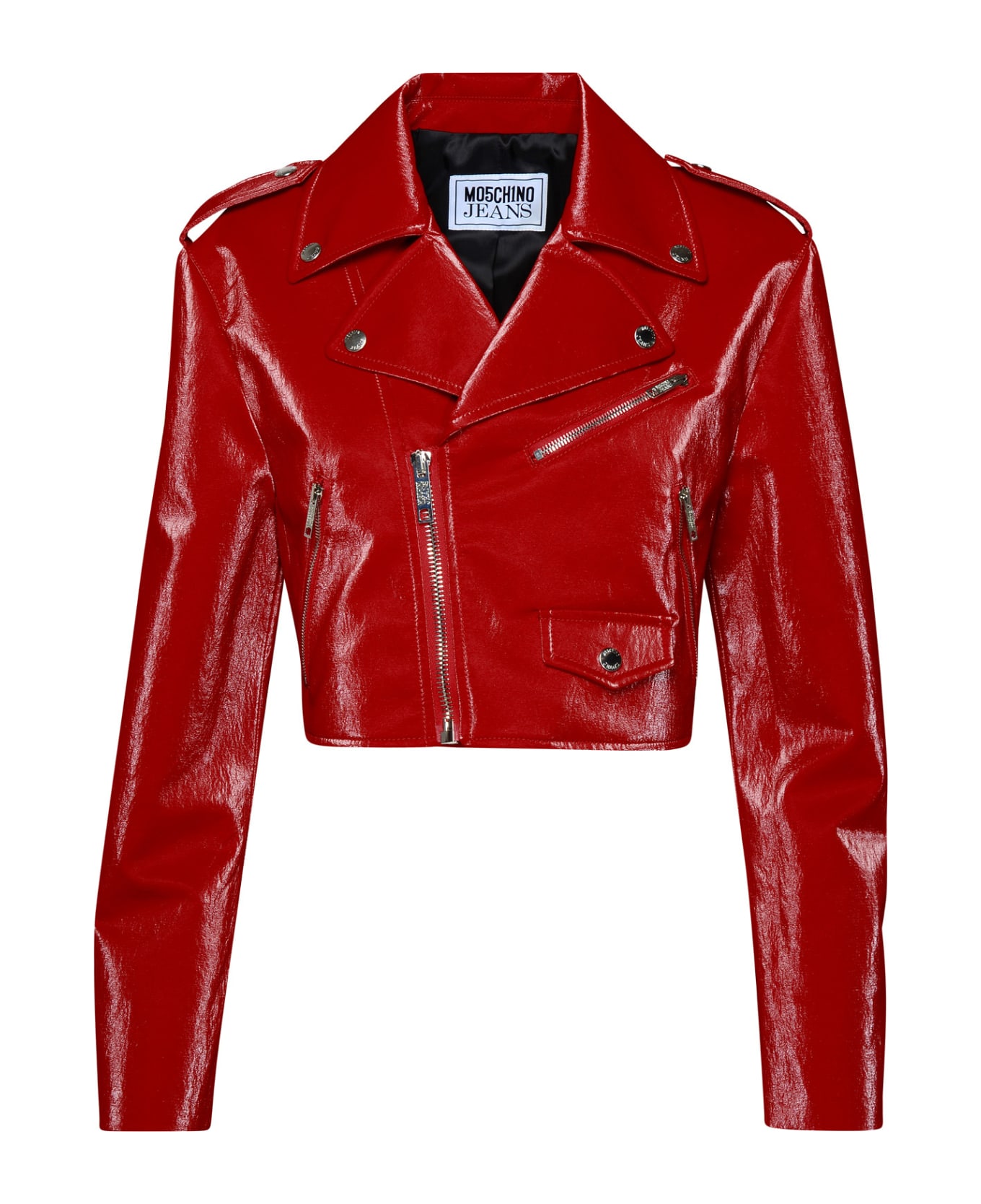 M05CH1N0 Jeans Red Cotton Blend Biker Jacket - Red