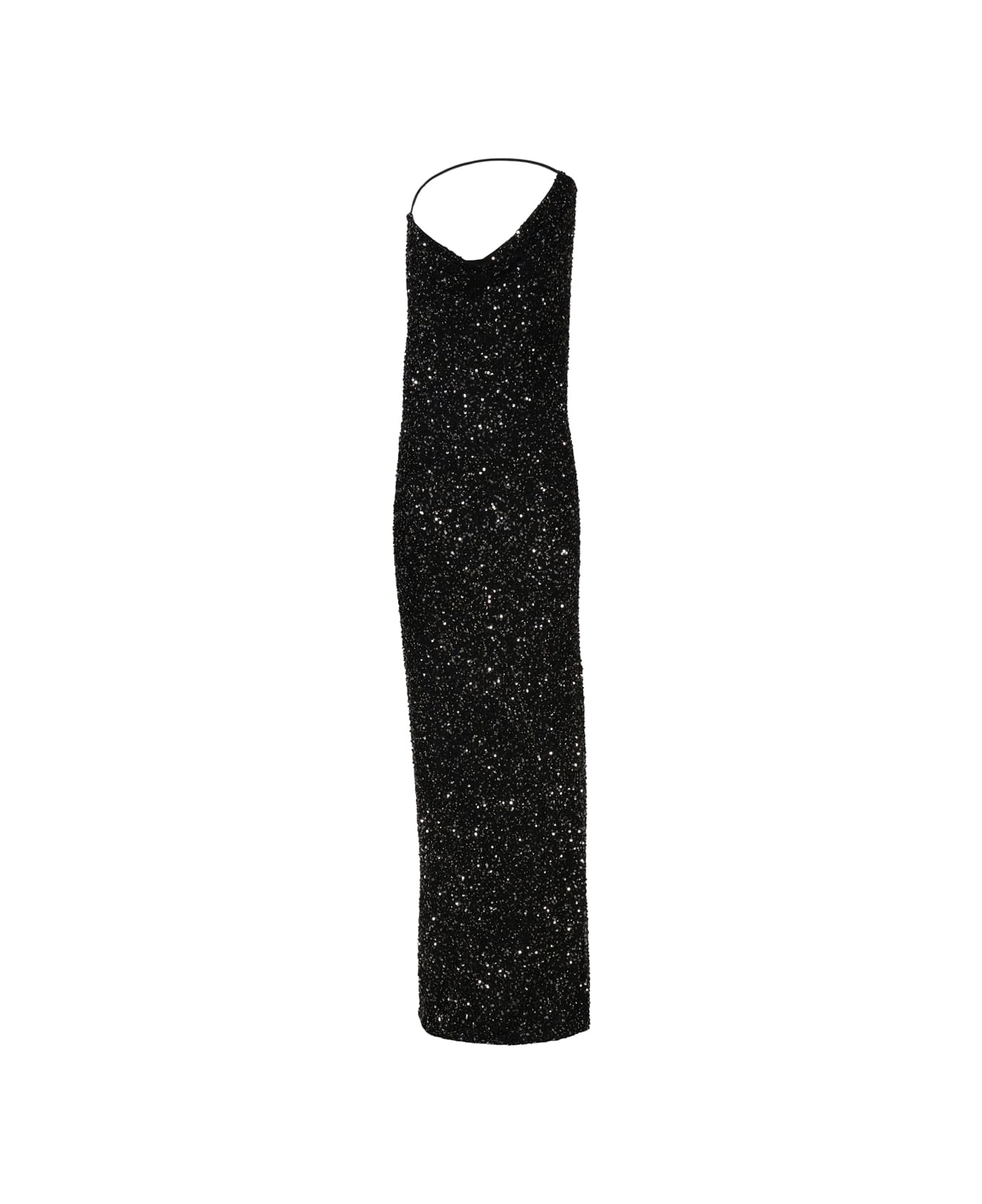 retrofete Long Dress In Paillettes And Nylon - Black ワンピース＆ドレス