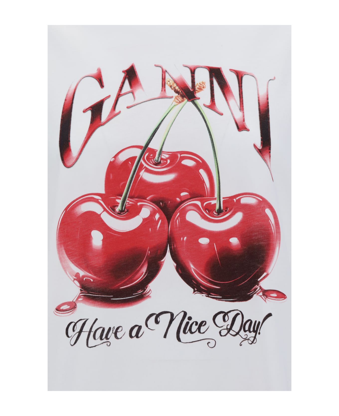 Ganni Cherry Relaxed T-shirt - Bright white