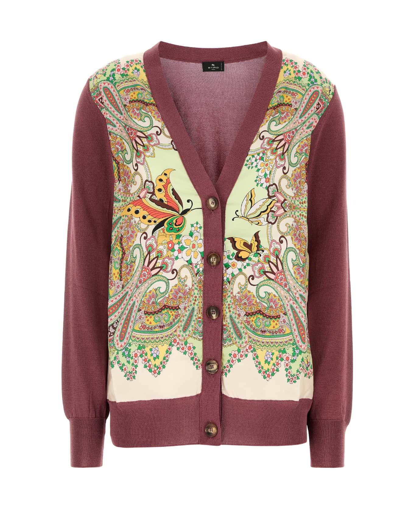 Etro Plum Cotton Blend Cardigan - BORDEAUX