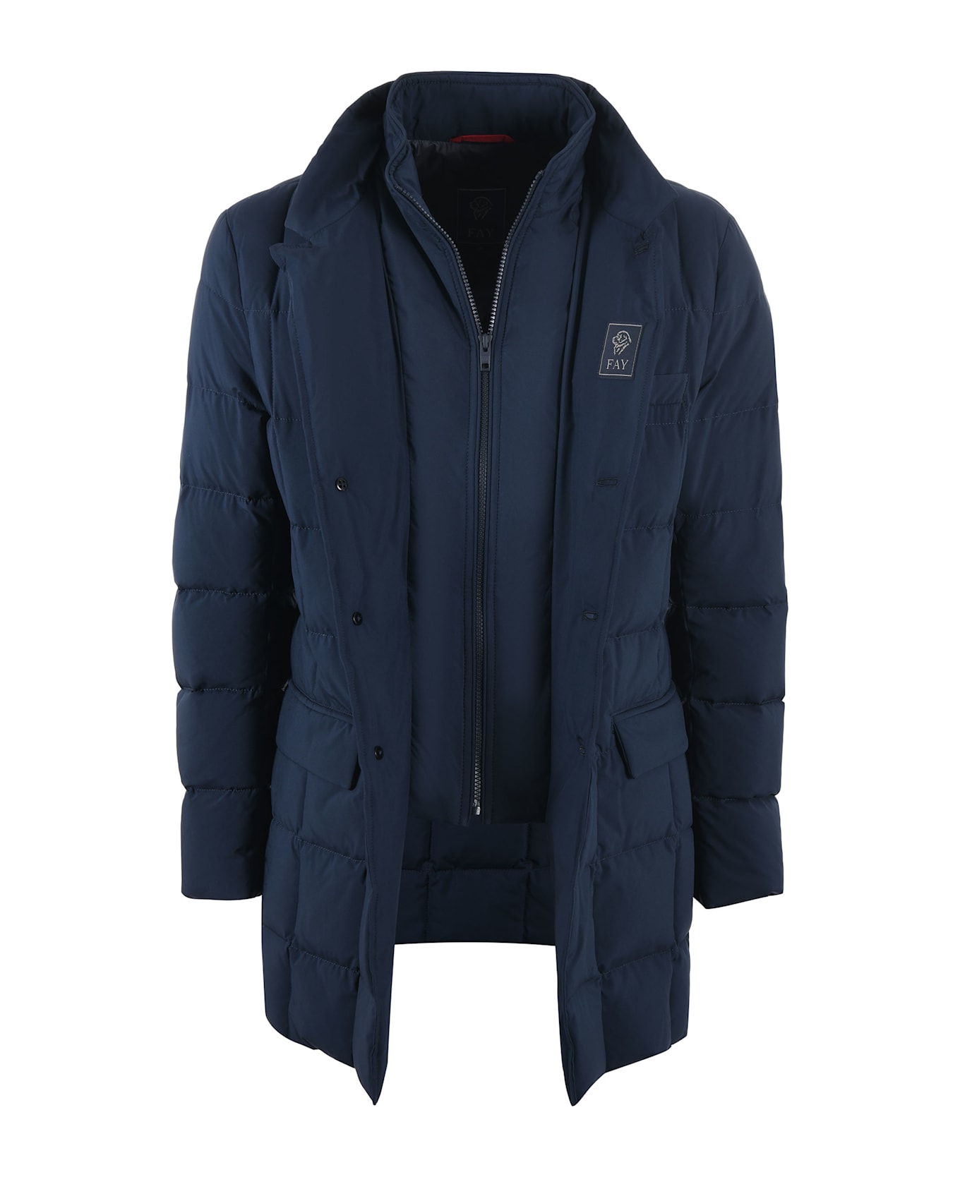 Fay Navy Blue Quilted Coat - Blue