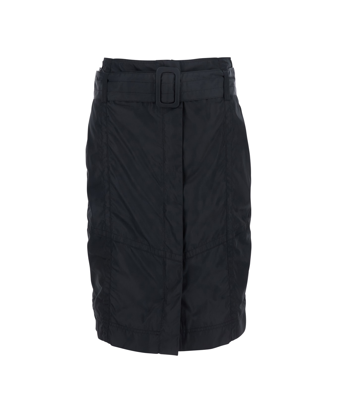 Pinko Black Pencil Skirt With Adjustable Belt With Buckle And Geometric Stitching In Tech Fabric Woman - Black