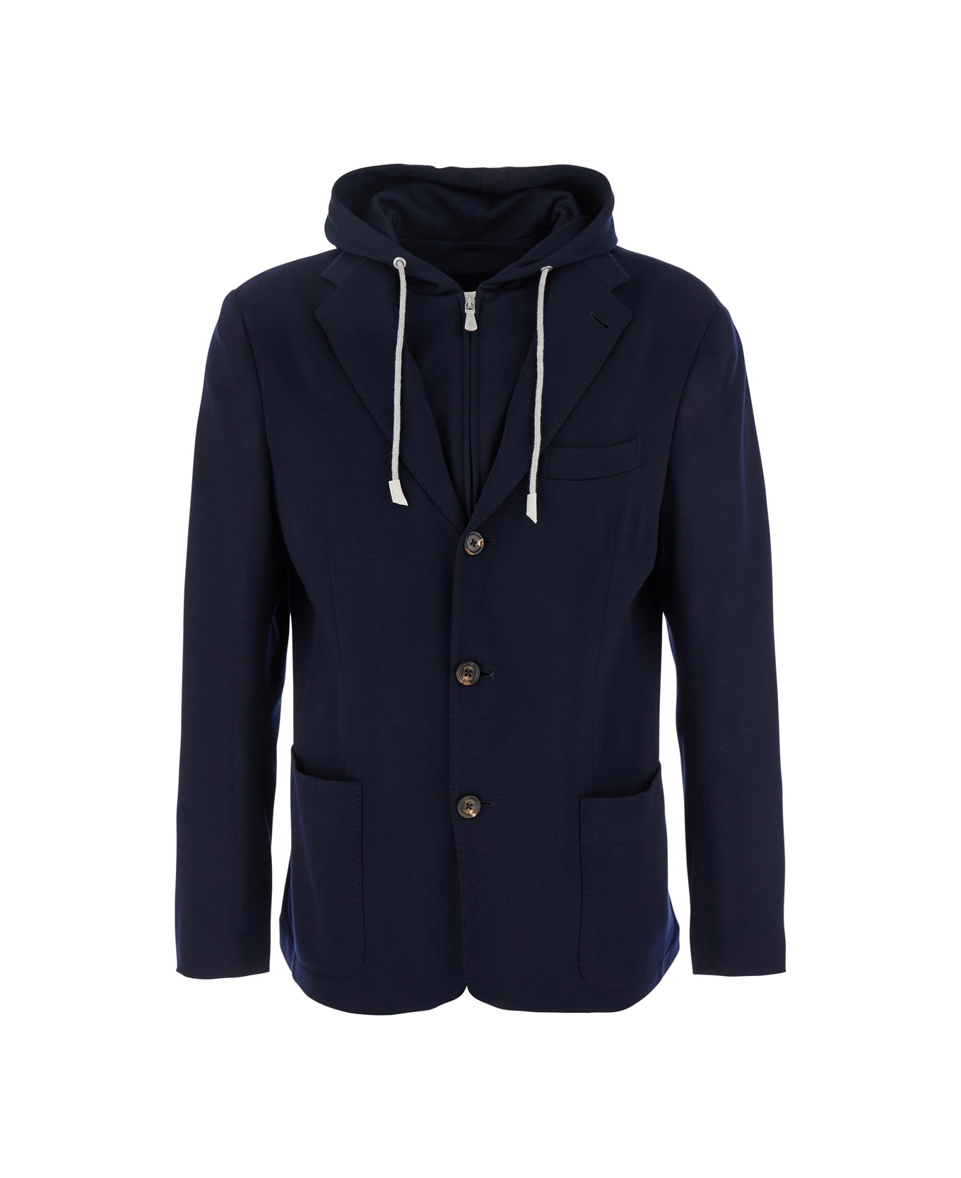 Eleventy Blue Jacket With Hood And Bib In Wool Man - Blu