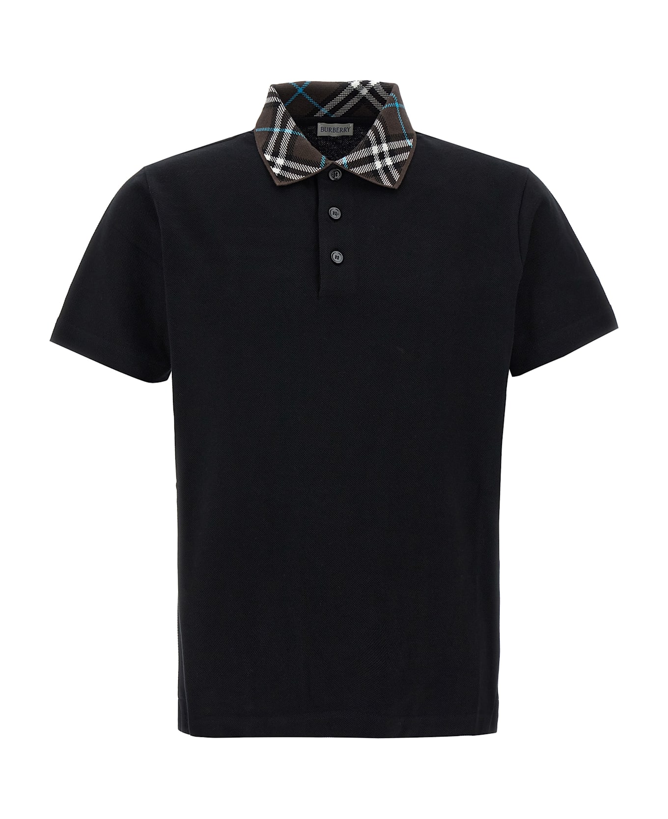 Burberry Check Collar Polo Shirt - Black  