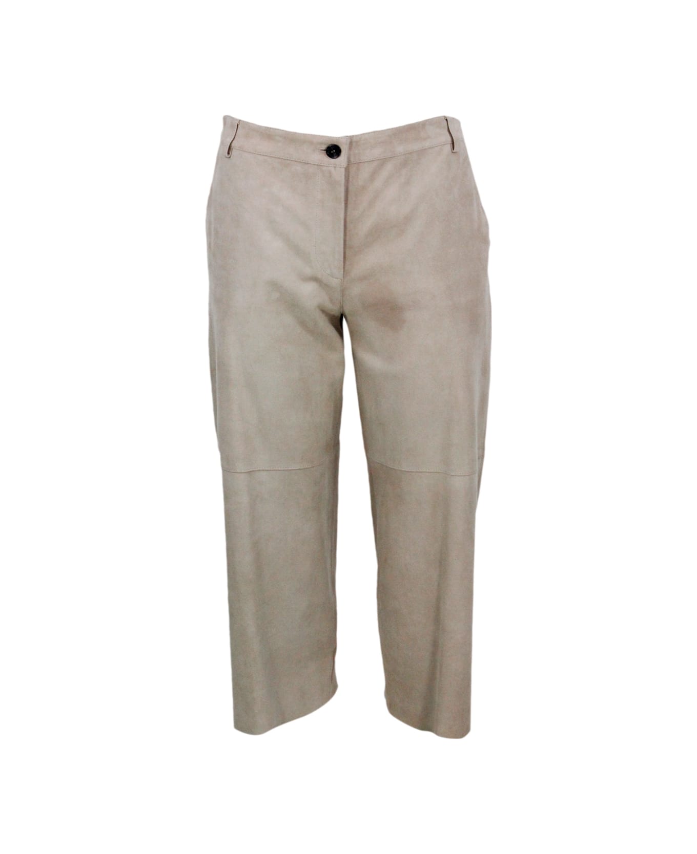 Antonelli Trousers Made Of Soft Suede, With A Soft Fit And Zip And Button Closure With Elastic Waist On The Back. Welt Pockets. - Beige ボトムス