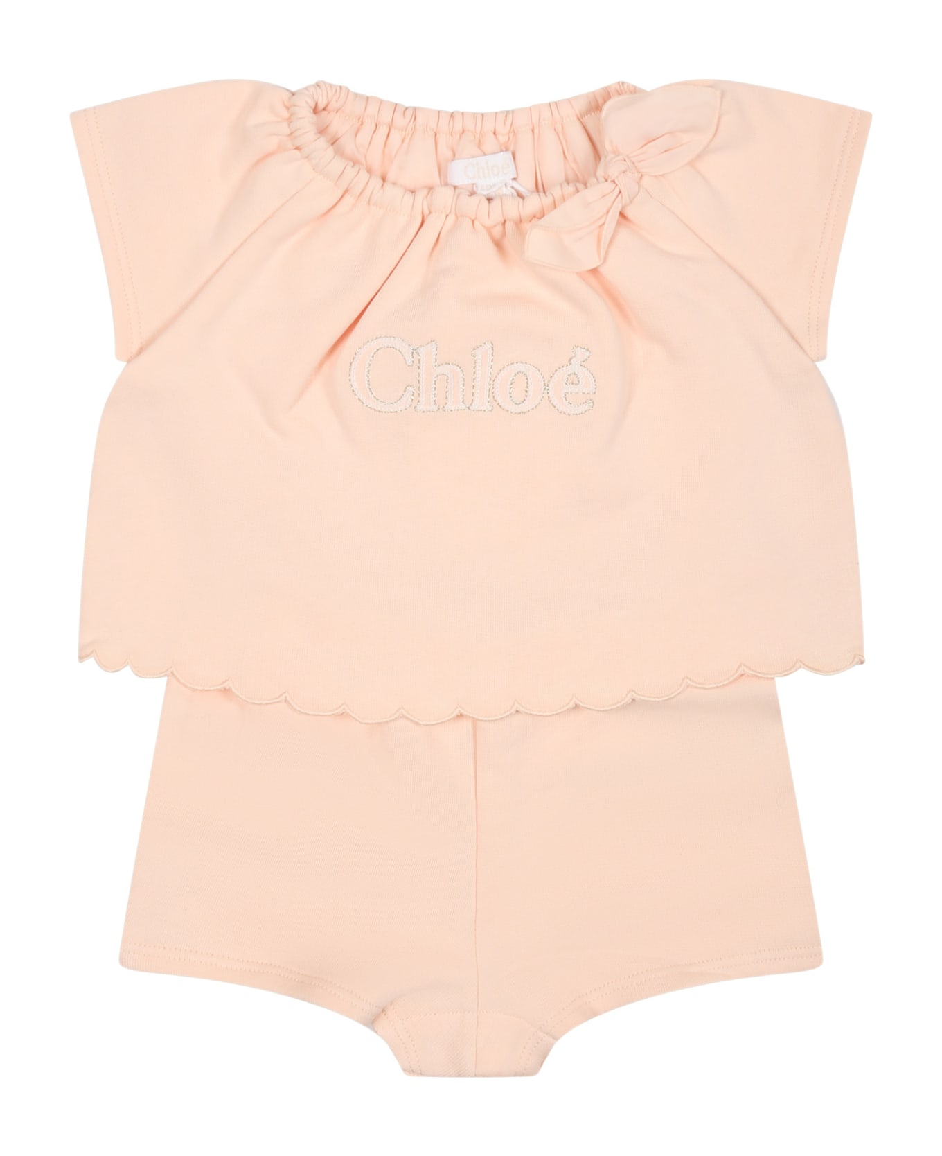 Chloé Pink Sports Suit For Baby Girl With Logo - Pink