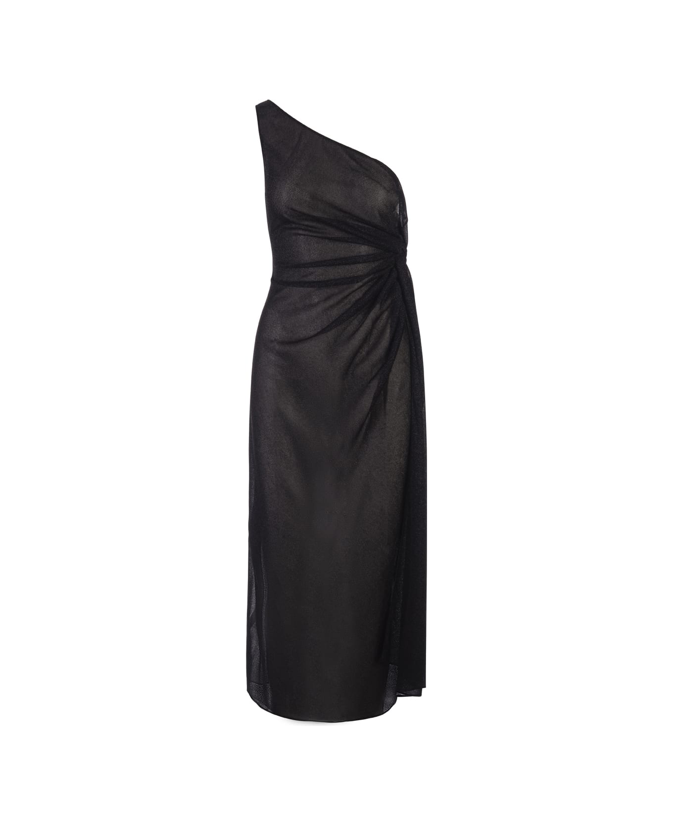 Oseree Black Lumiere One-shoulder Midi Dress - Black