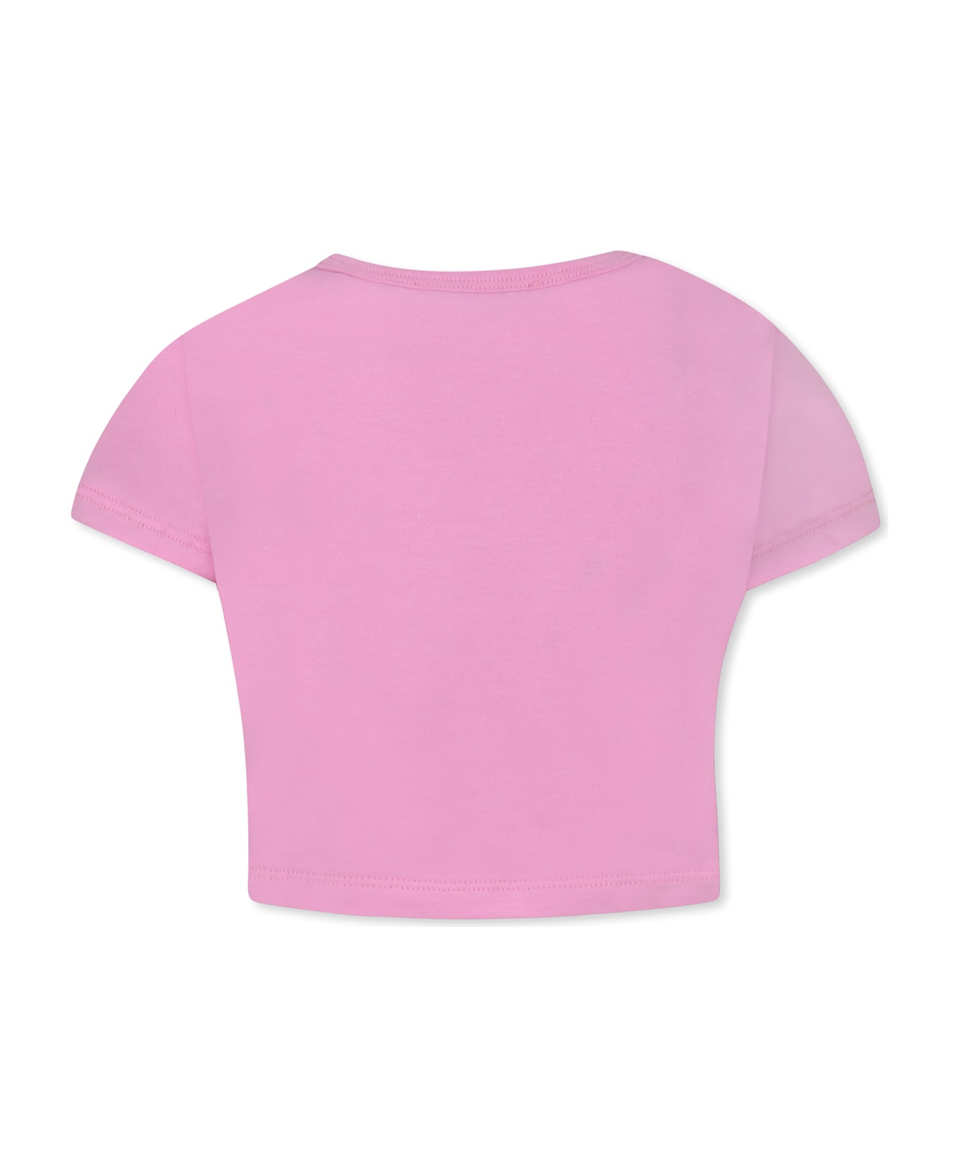 MSGM Pink Crop T-shirt For Girl With Logo - Pink