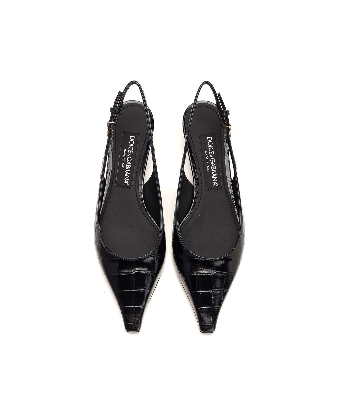 Dolce & Gabbana Crocodile Effect Slingback - Black