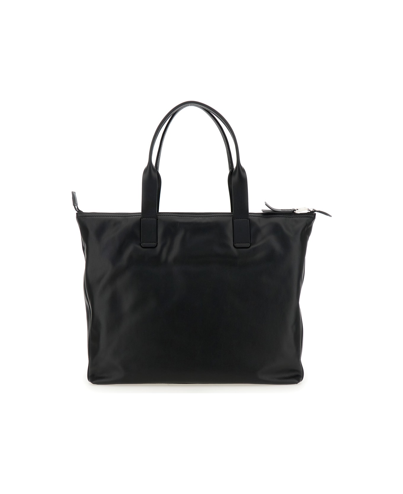 Dolce & Gabbana 'adamo' Black Shopper With Front Logo In Leather Man - Black