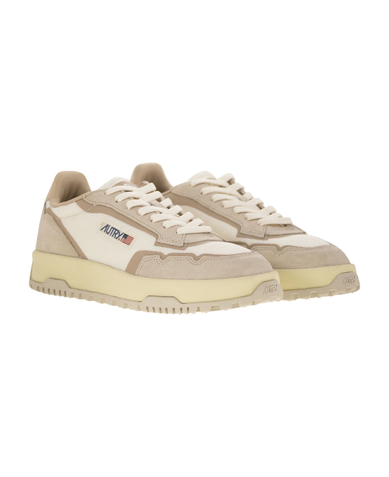 Autry Wildpace - Fabric And Suede Trainers - White/sand