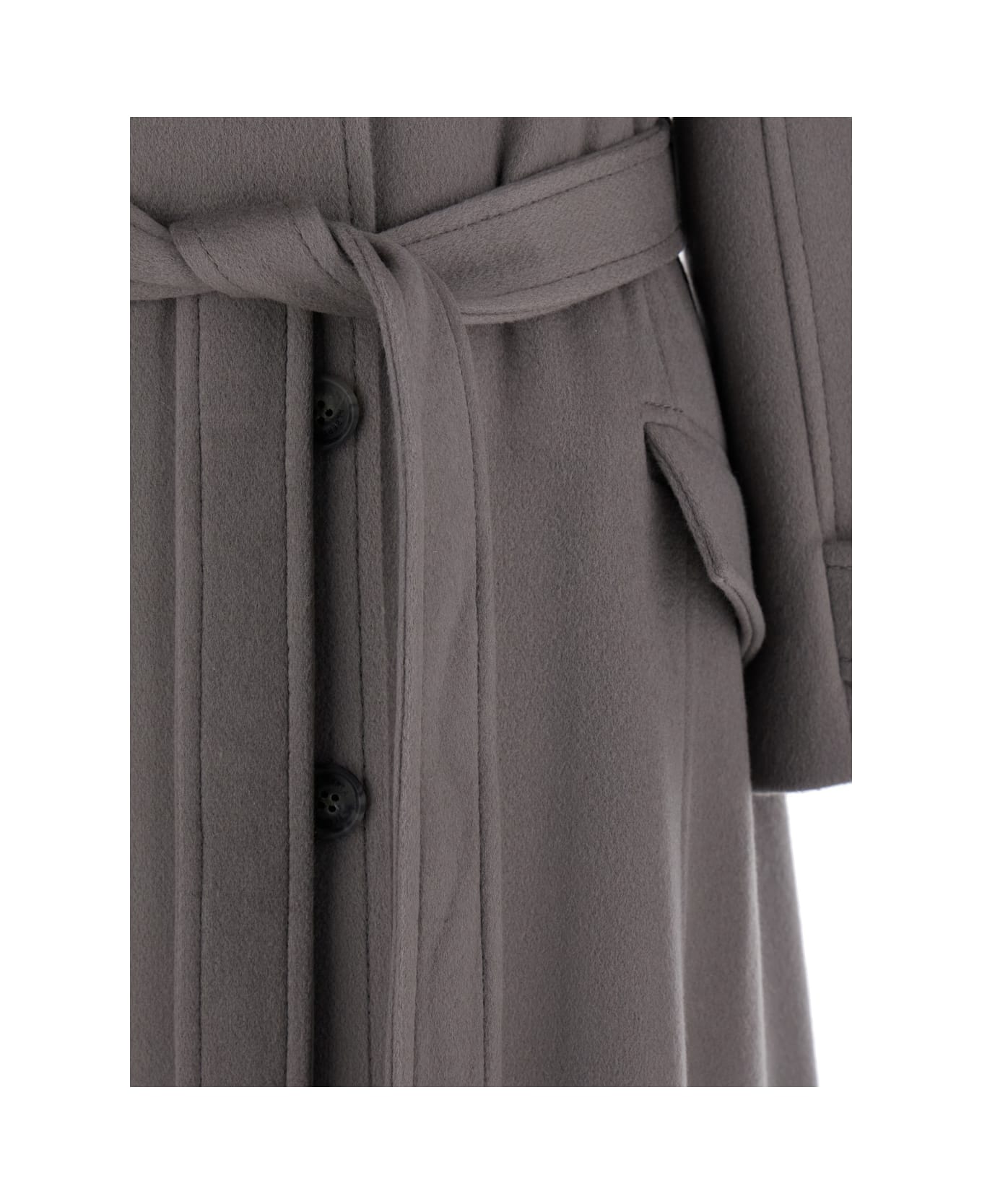 Alberta Ferretti Grey Double-breasted Long Coat With Notched Wide Revers In Wool Blend Woman - Grey