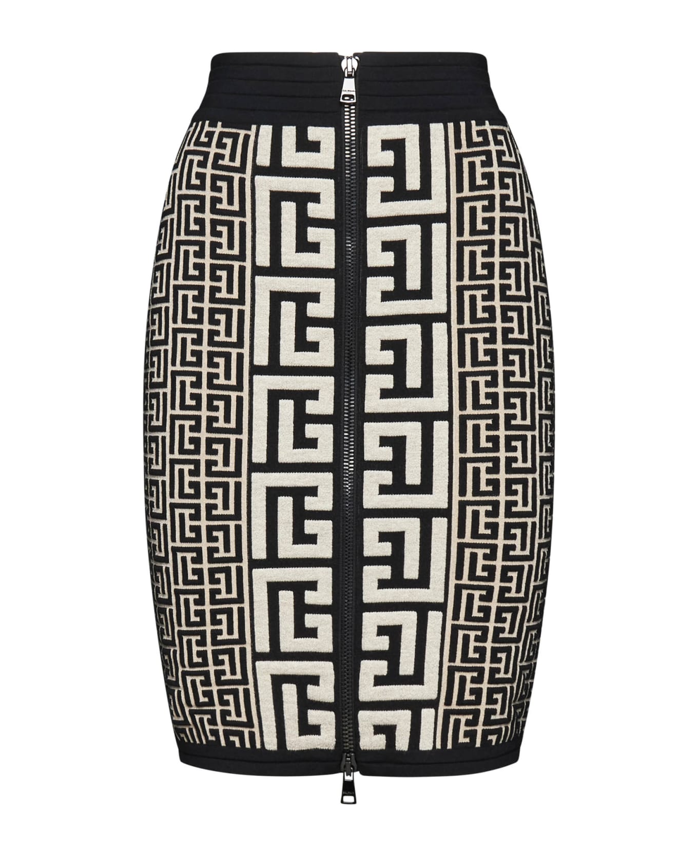 Balmain Hw Monogram Knit Knee Skirt - Gfe Ivoire Noir スカート