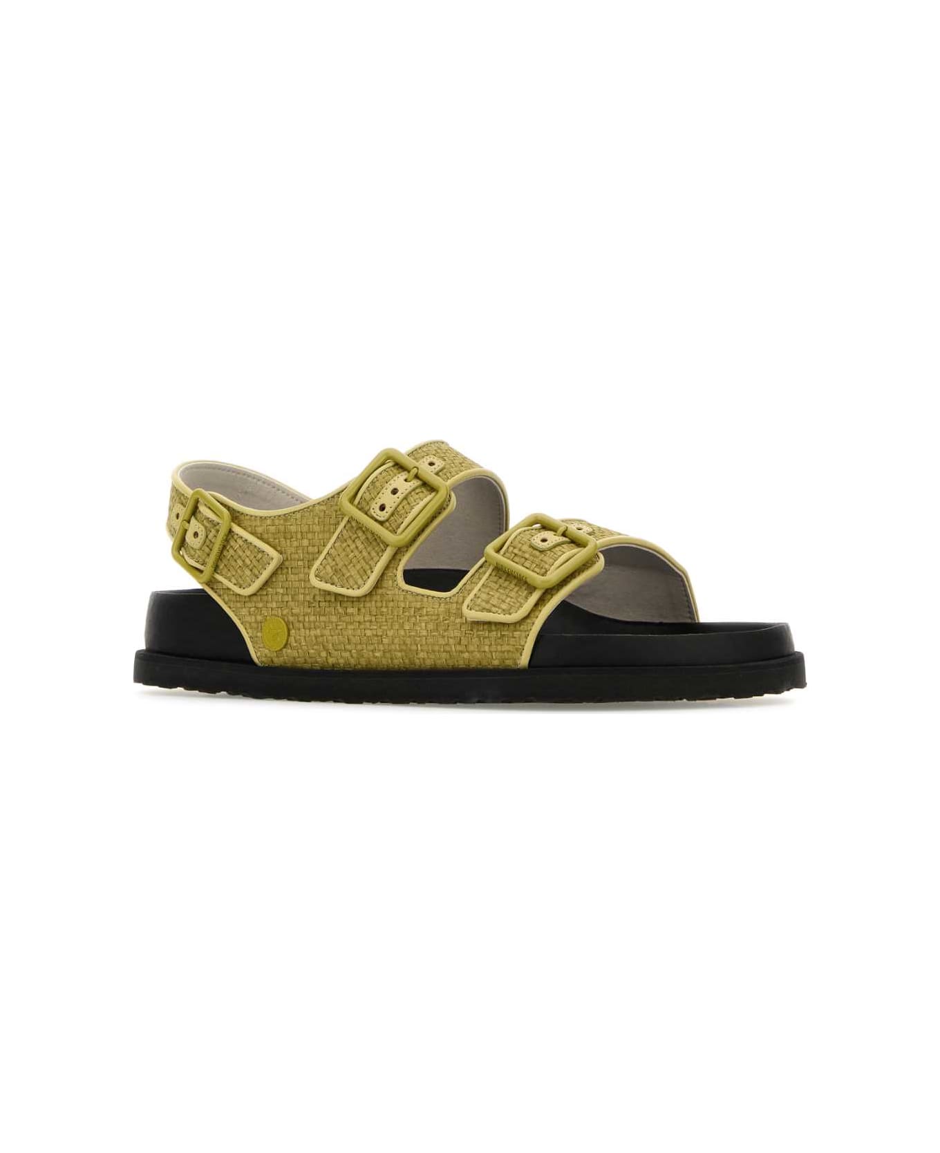 Birkenstock 1774 Olive Green Raffia Eternal Sunshine Milano Sandals - GOLDENOLIVE