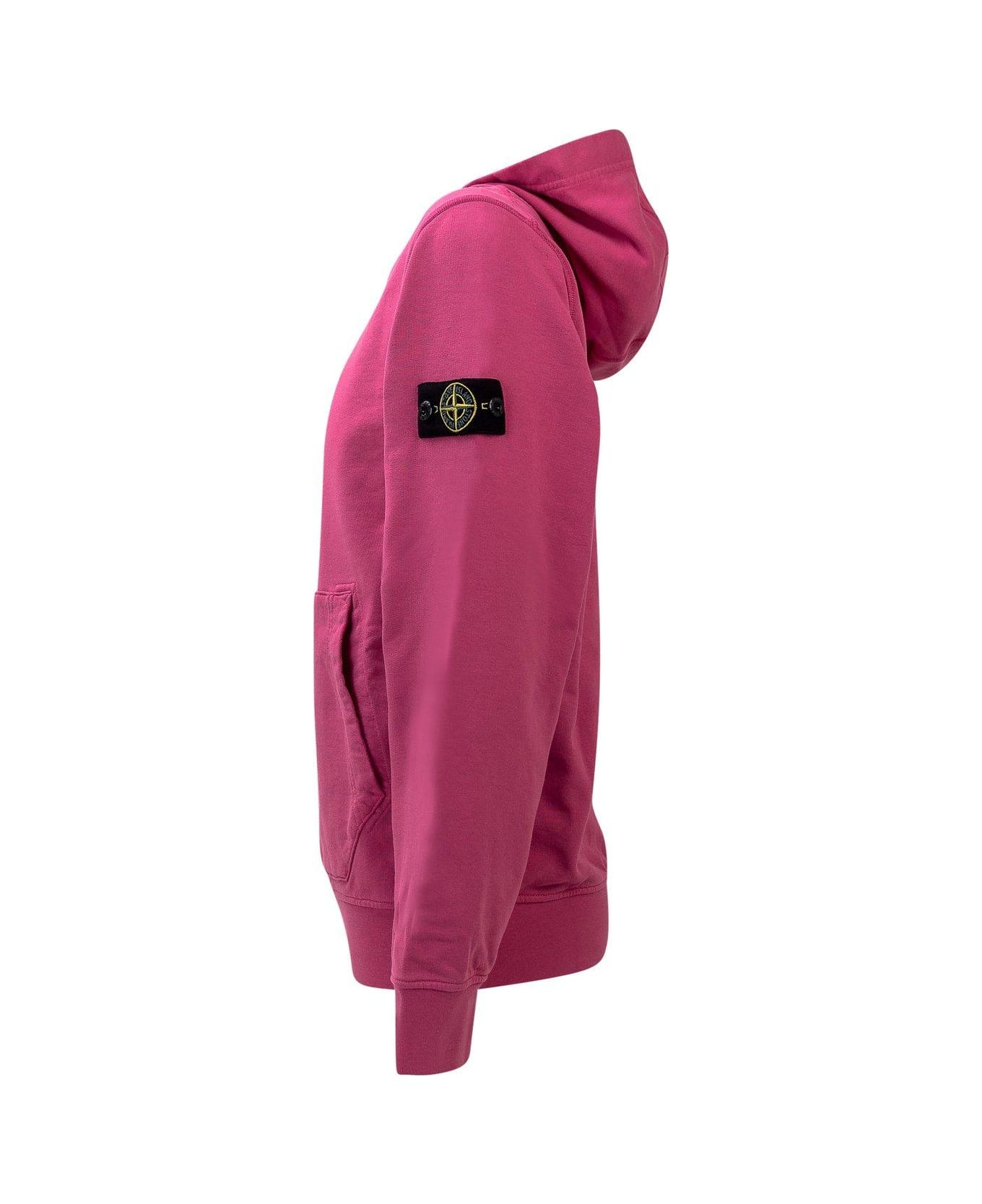 Stone Island Compass-patch Long-sleeved Hoodie - PINK