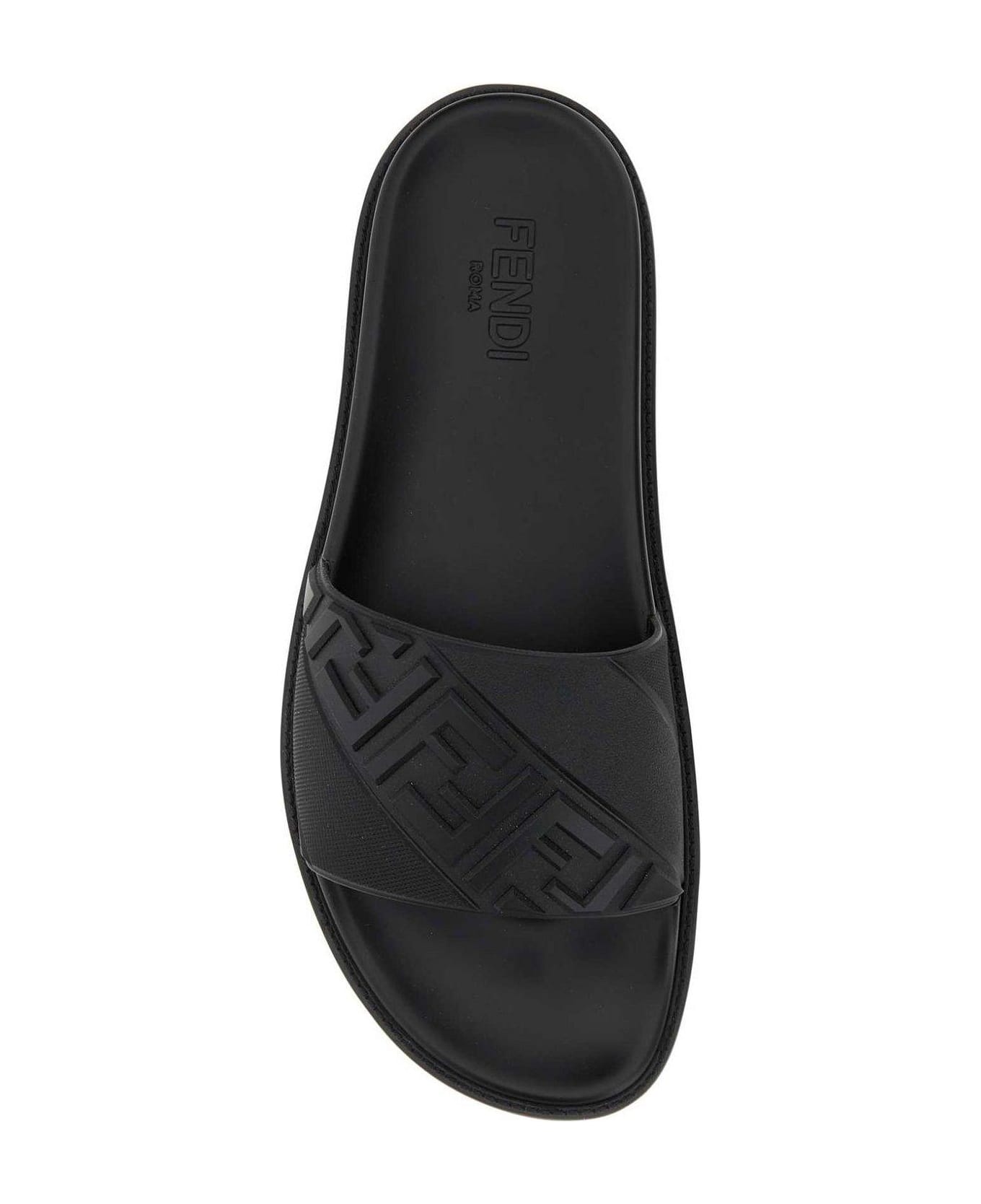 Fendi Logo Embossed Slip-on Slippers - NERO