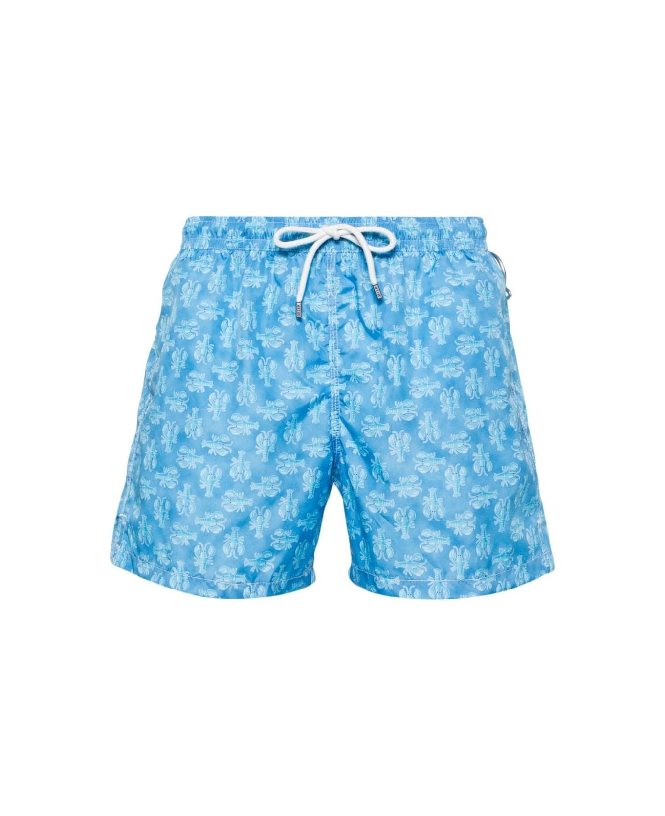 Fedeli Sky Blue Swim Shorts With Lobster Pattern - Blue