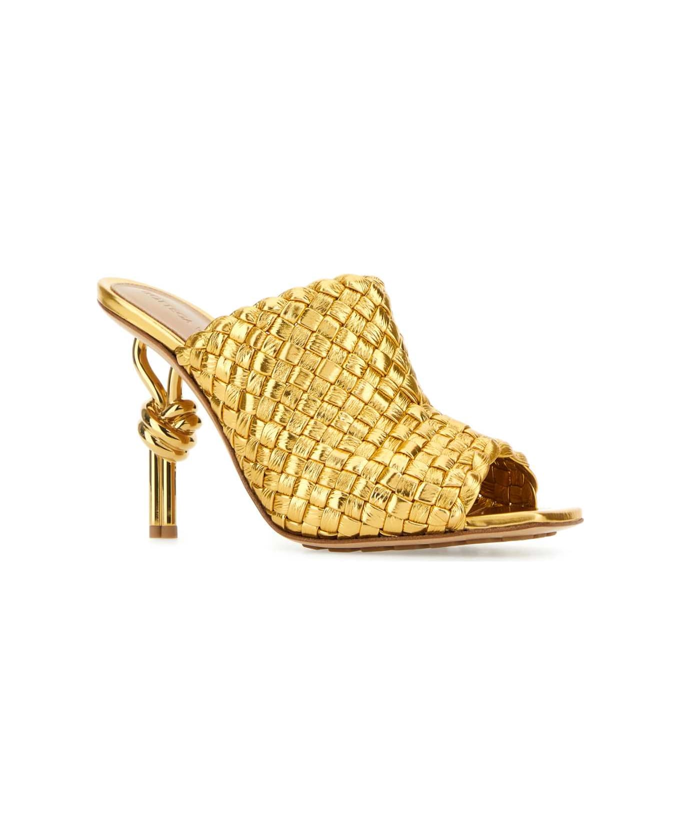 Bottega Veneta Golden Leather Knot Mules - GOLD