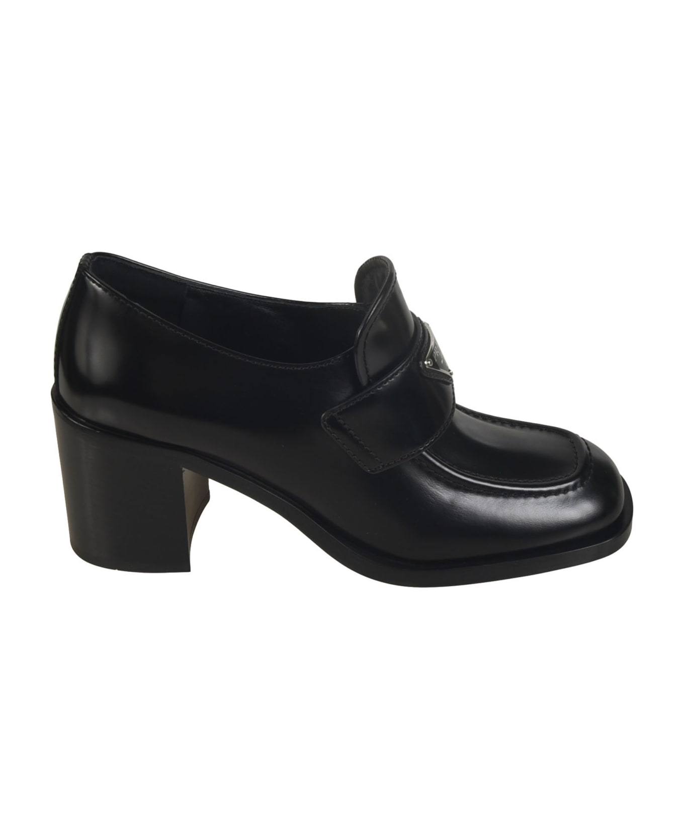Prada Block Heel Logo Plaque Boots - Black
