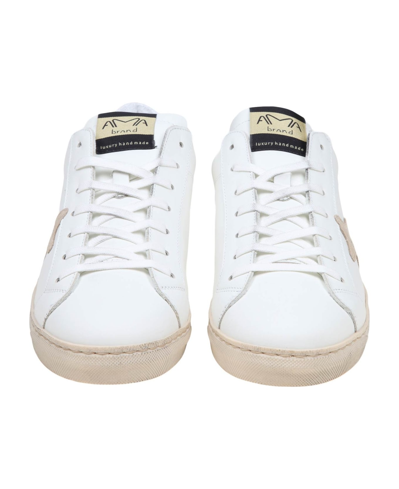 AMA-BRAND White And Taupe Leather Sneakers - WHITE/TAUPE