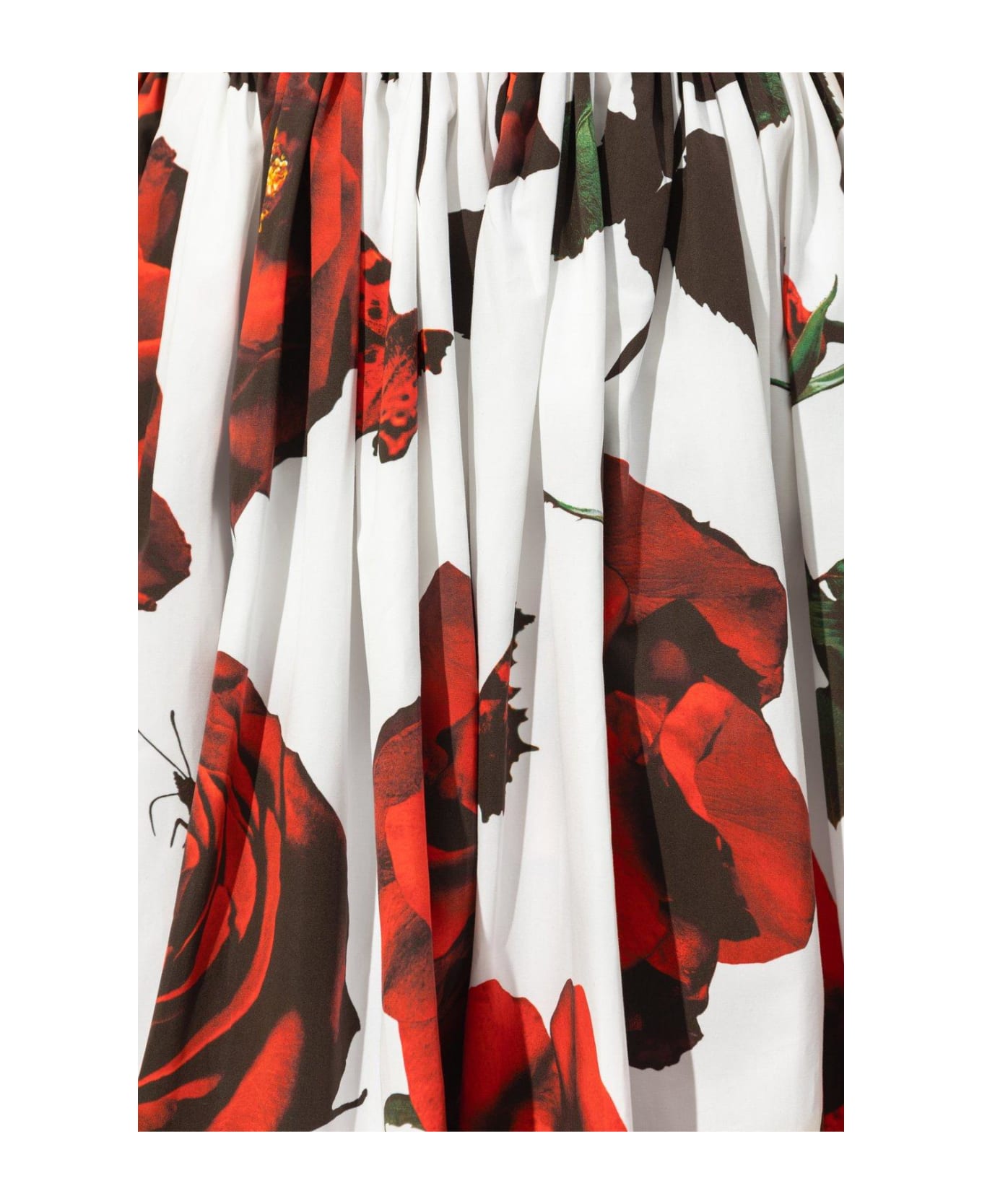 Alexander McQueen Floral Printed Square Neck Mini Dress - WHITE/RED