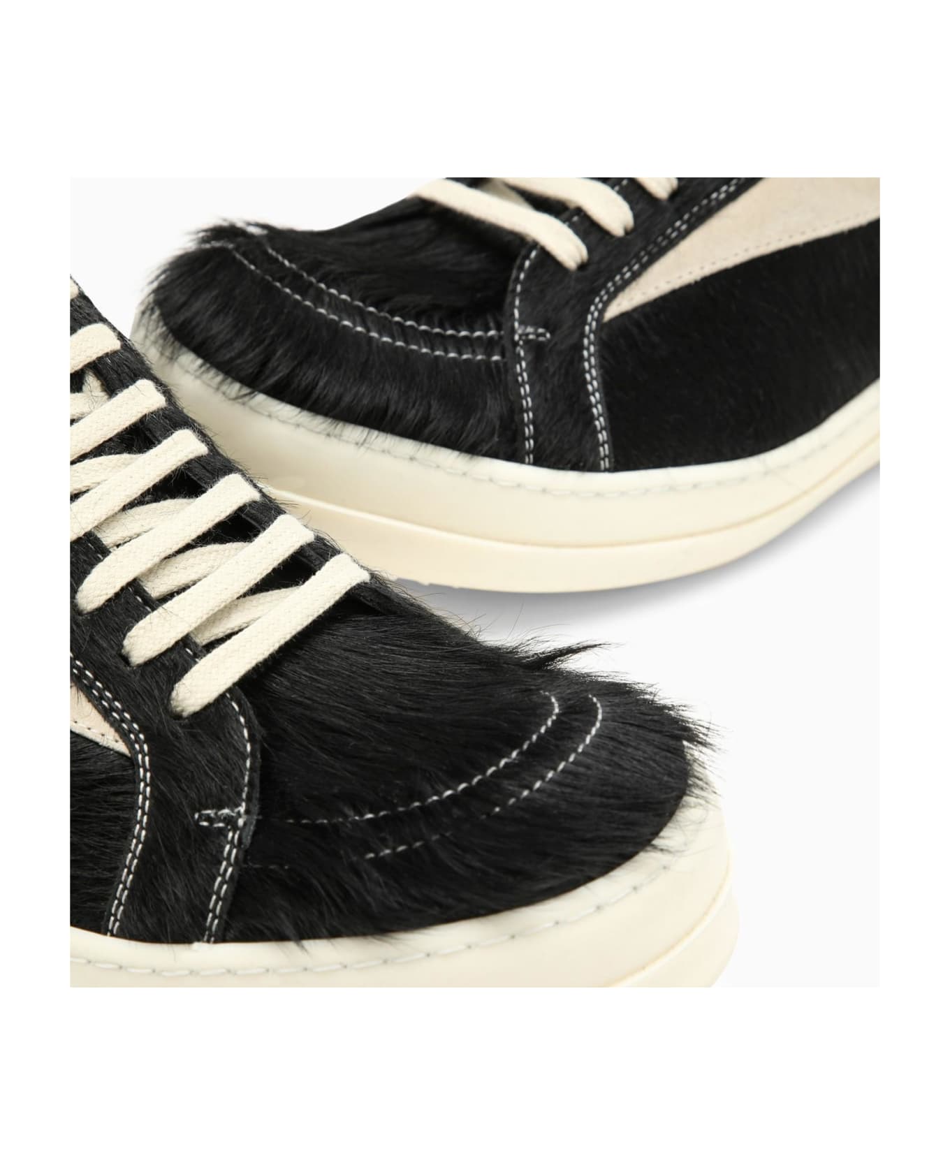 Rick Owens Black\/white Sneaker In Leather With Fur - Black Milk