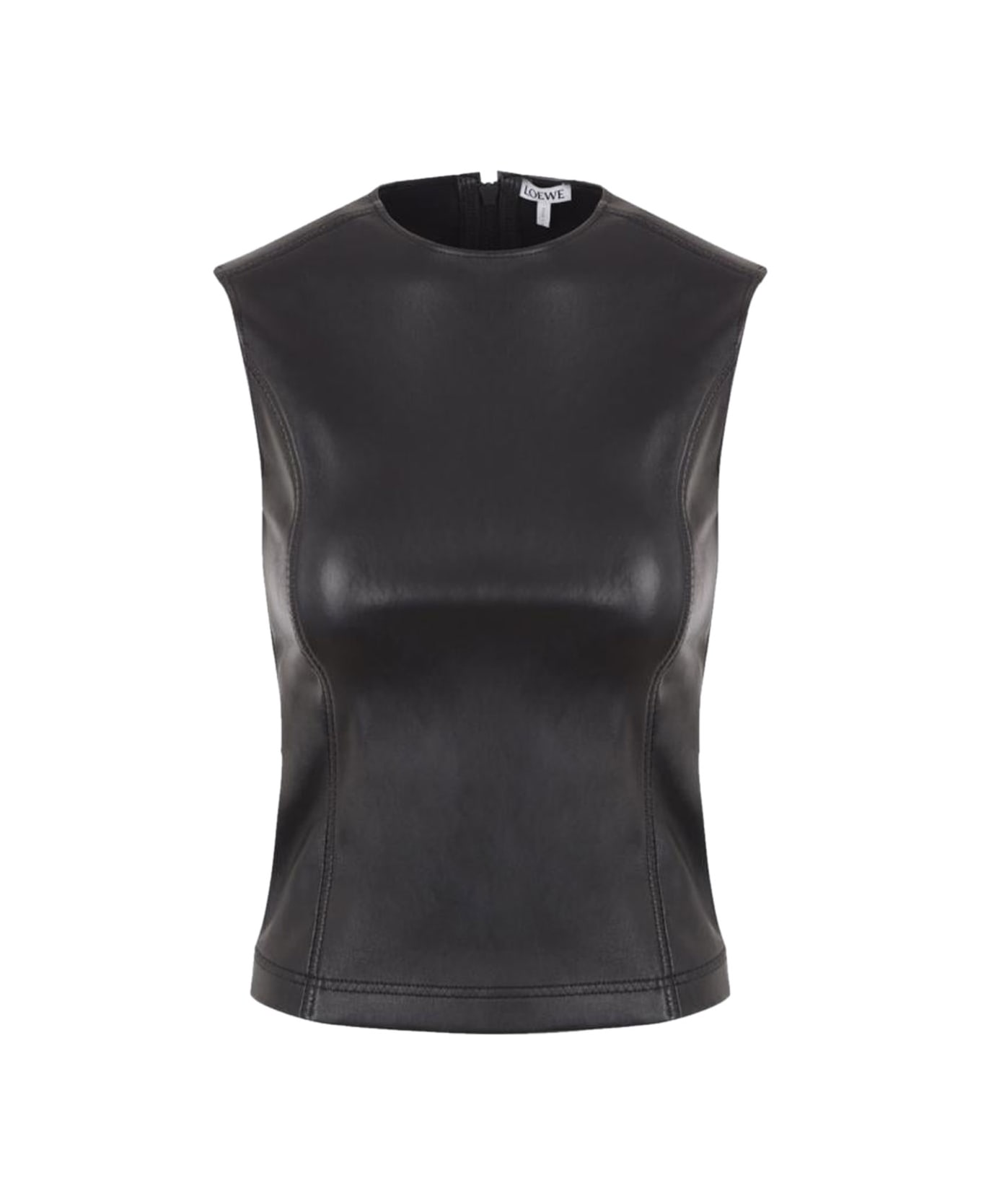 Loewe Stretch Leather And Technical Fabric Sleeveless Top - BLACK