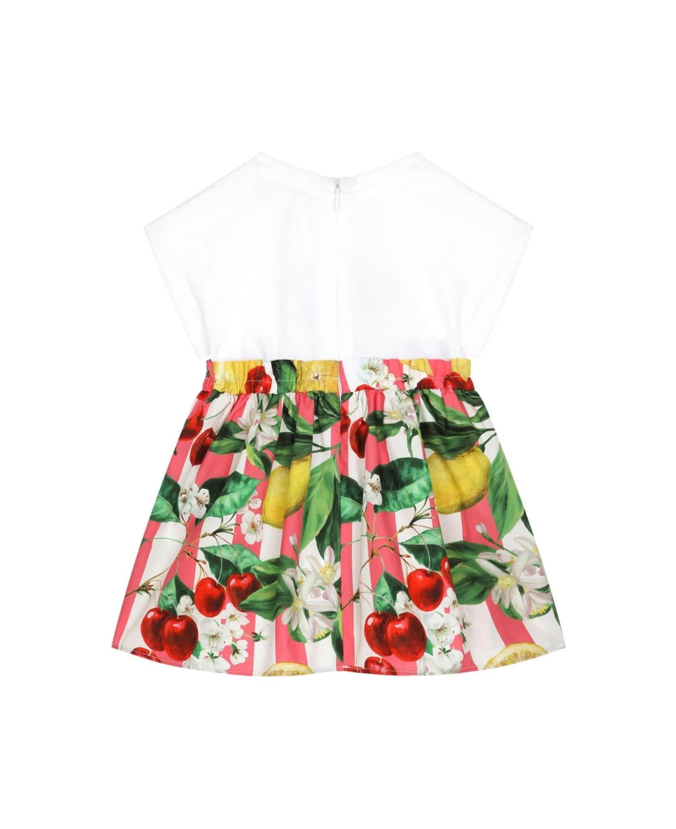 Dolce & Gabbana Jersey And Poplin Dress With Lemon And Cherry Print - White