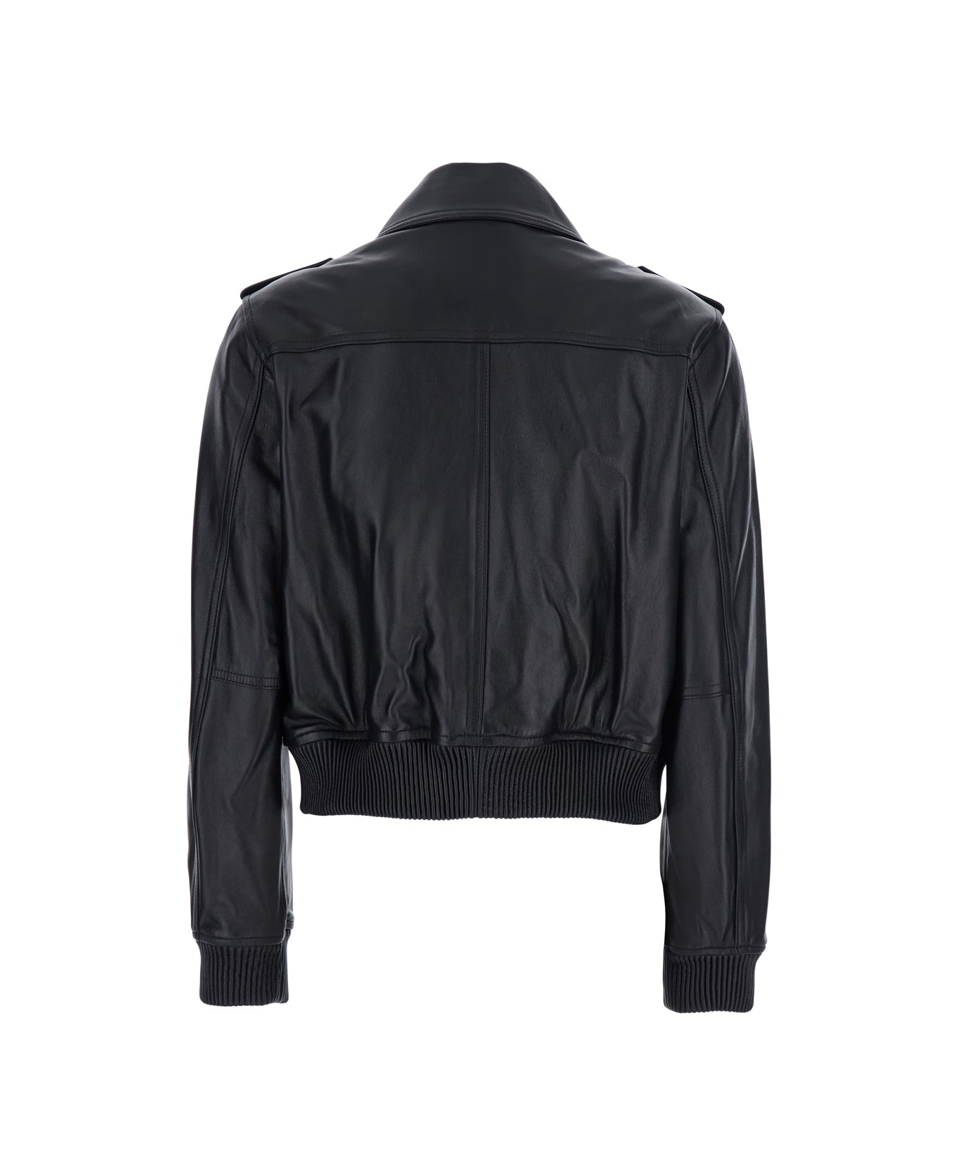 MICHAEL Michael Kors Black Jacket With Classic Collar Ans Ribbed Elastic Trims In Leather Woman - Black