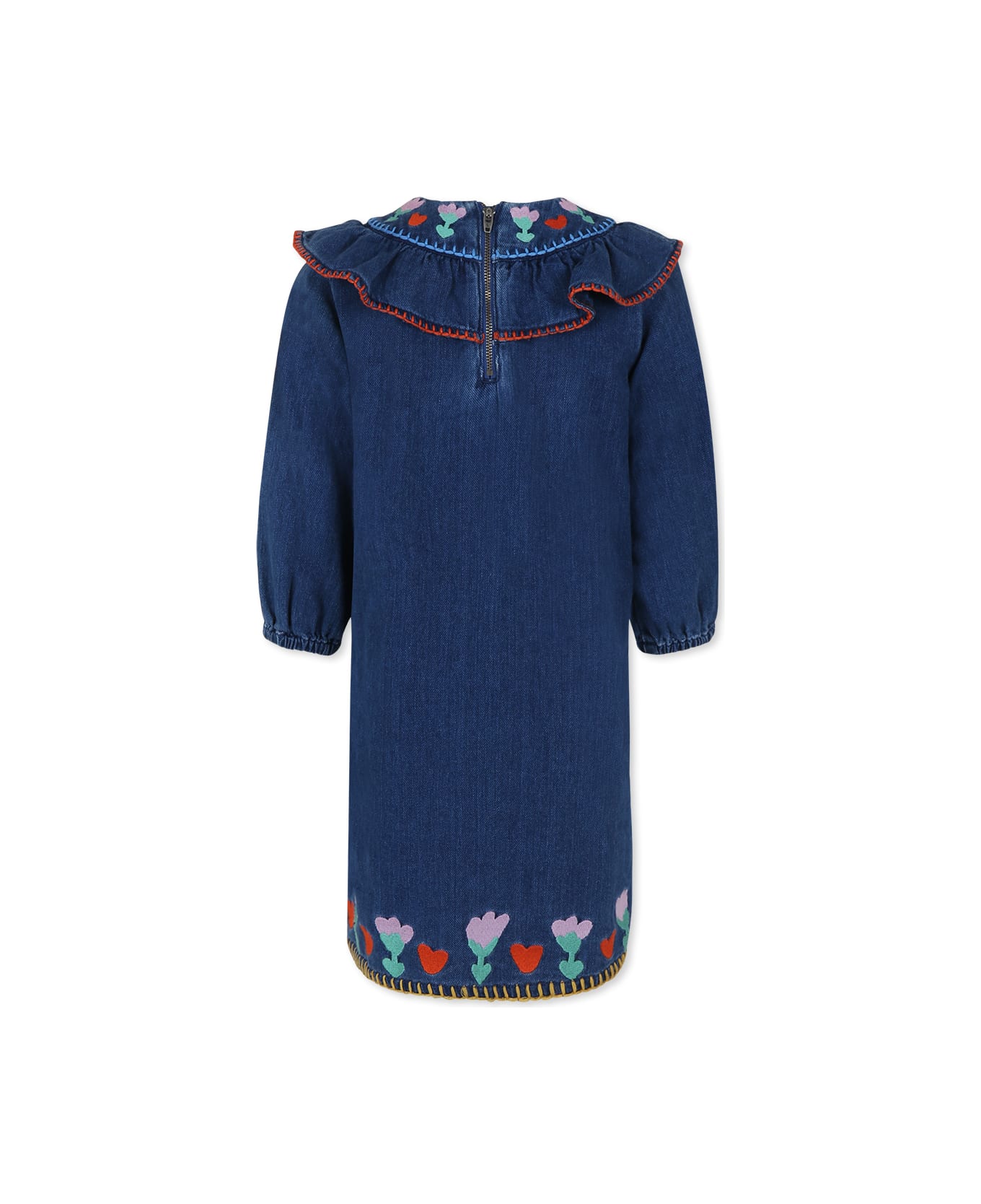 Stella McCartney Kids Blue Dress For Girl With Flowers - Denim