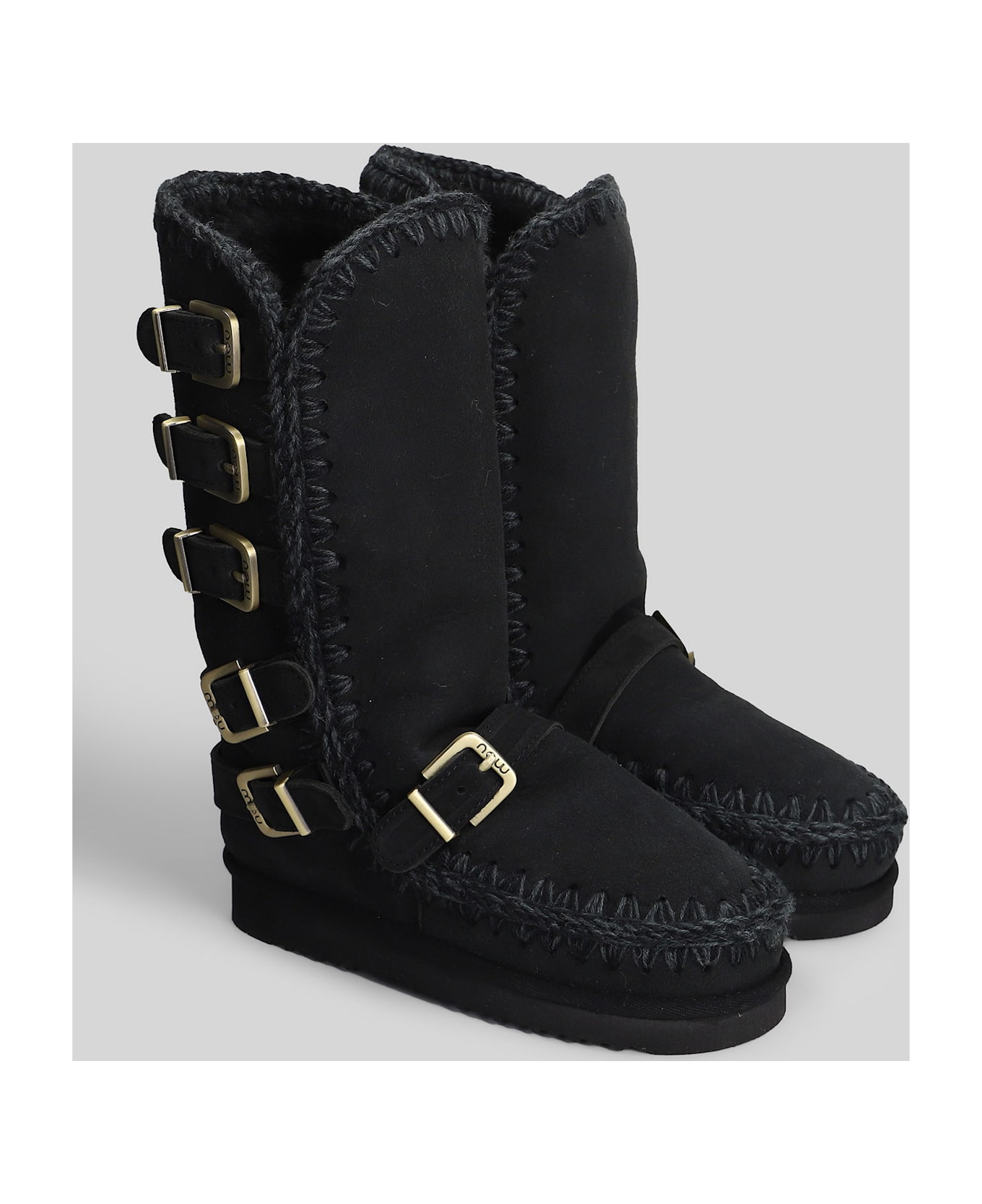 Mou Eskimo 40 Low Heels Boots In Black Suede - black