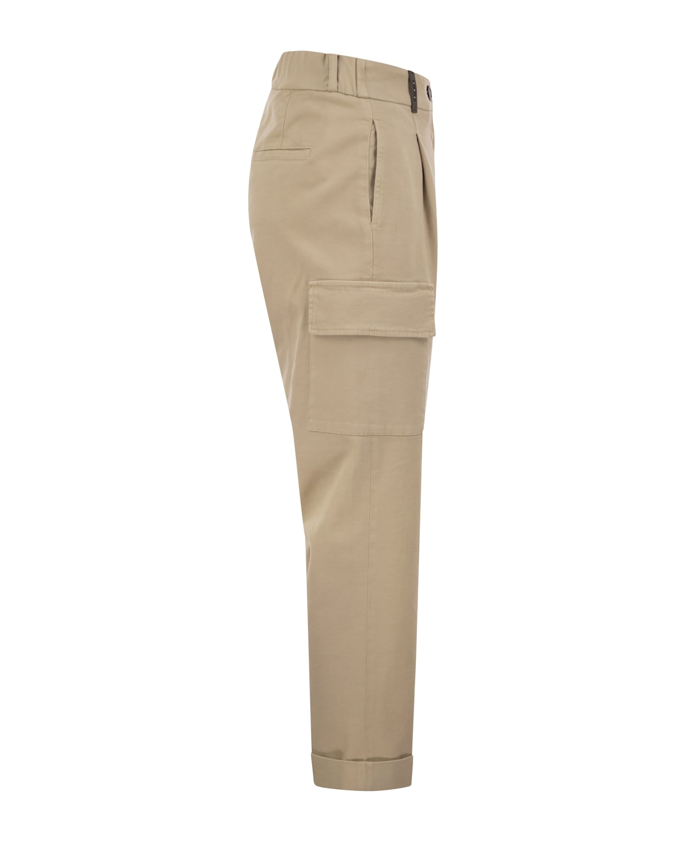 Peserico Cargo Carrot Trousers In Cotton Gabardine - Light Brown