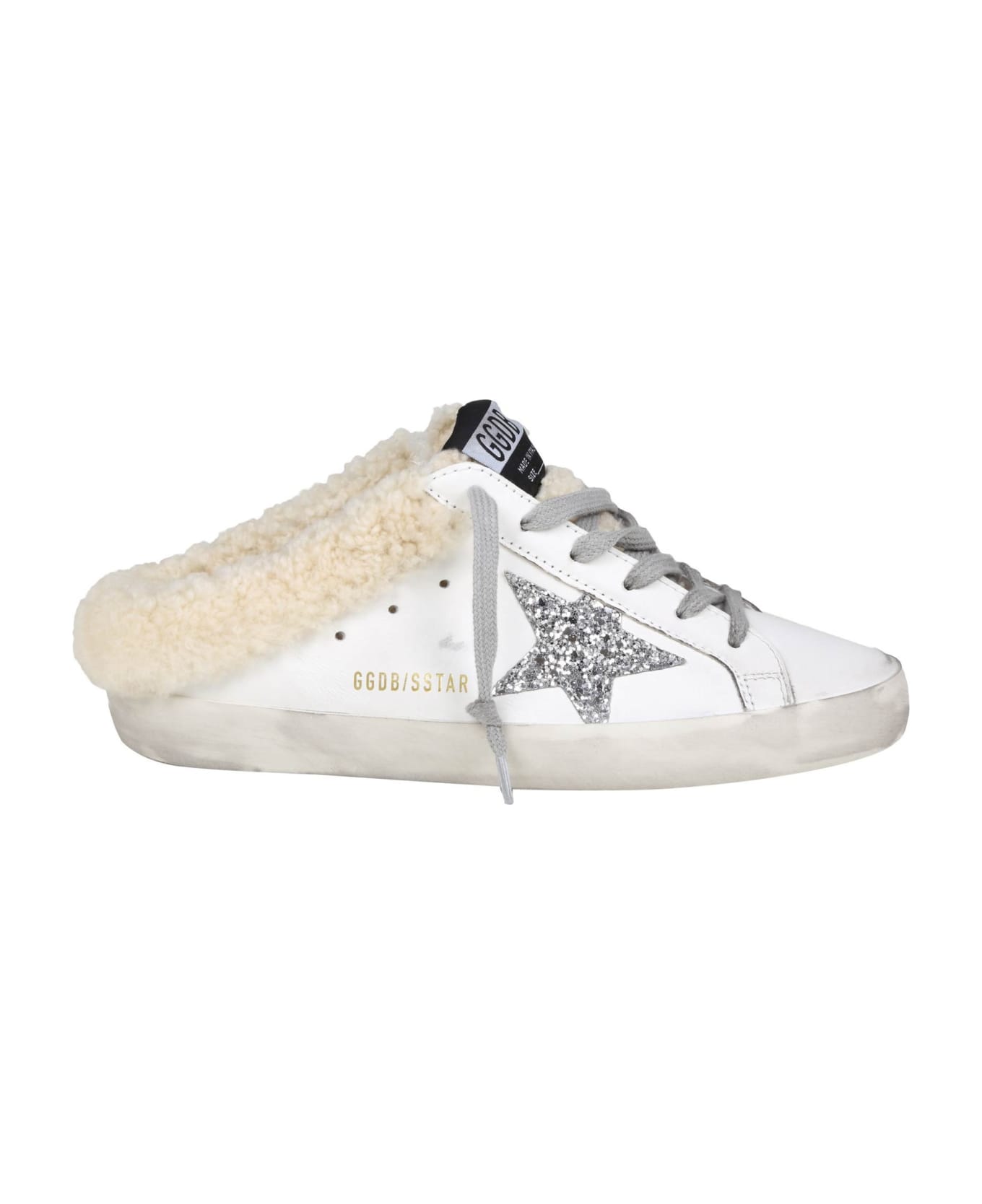 Golden Goose Super Star Leather Sabot With Shearling - White