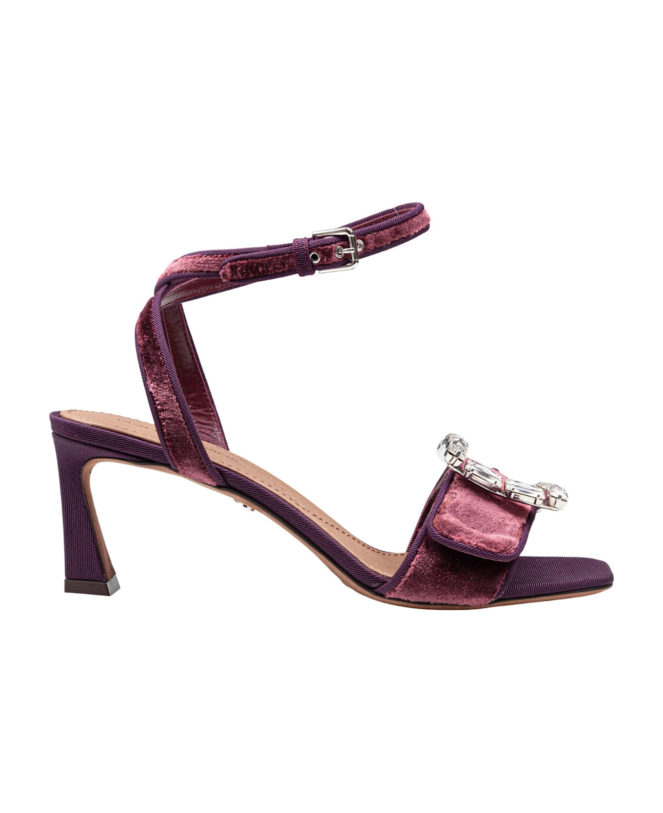 Dolce 
Gabbana Velvet Sandal In Vinacca Color With Buckle With Stones - Multicolor