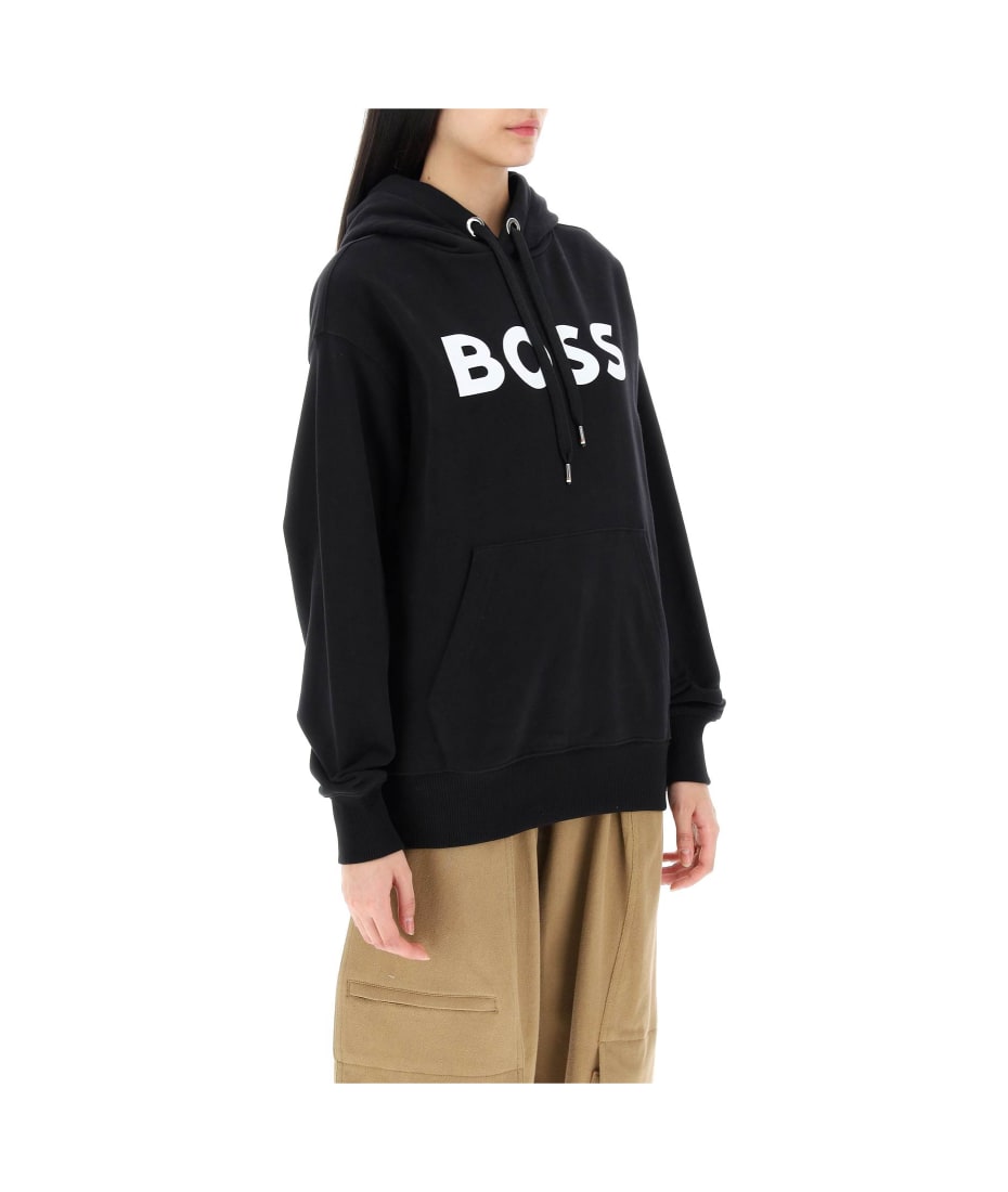 BOSS - Cotton-terry hoodie with flock-print logo