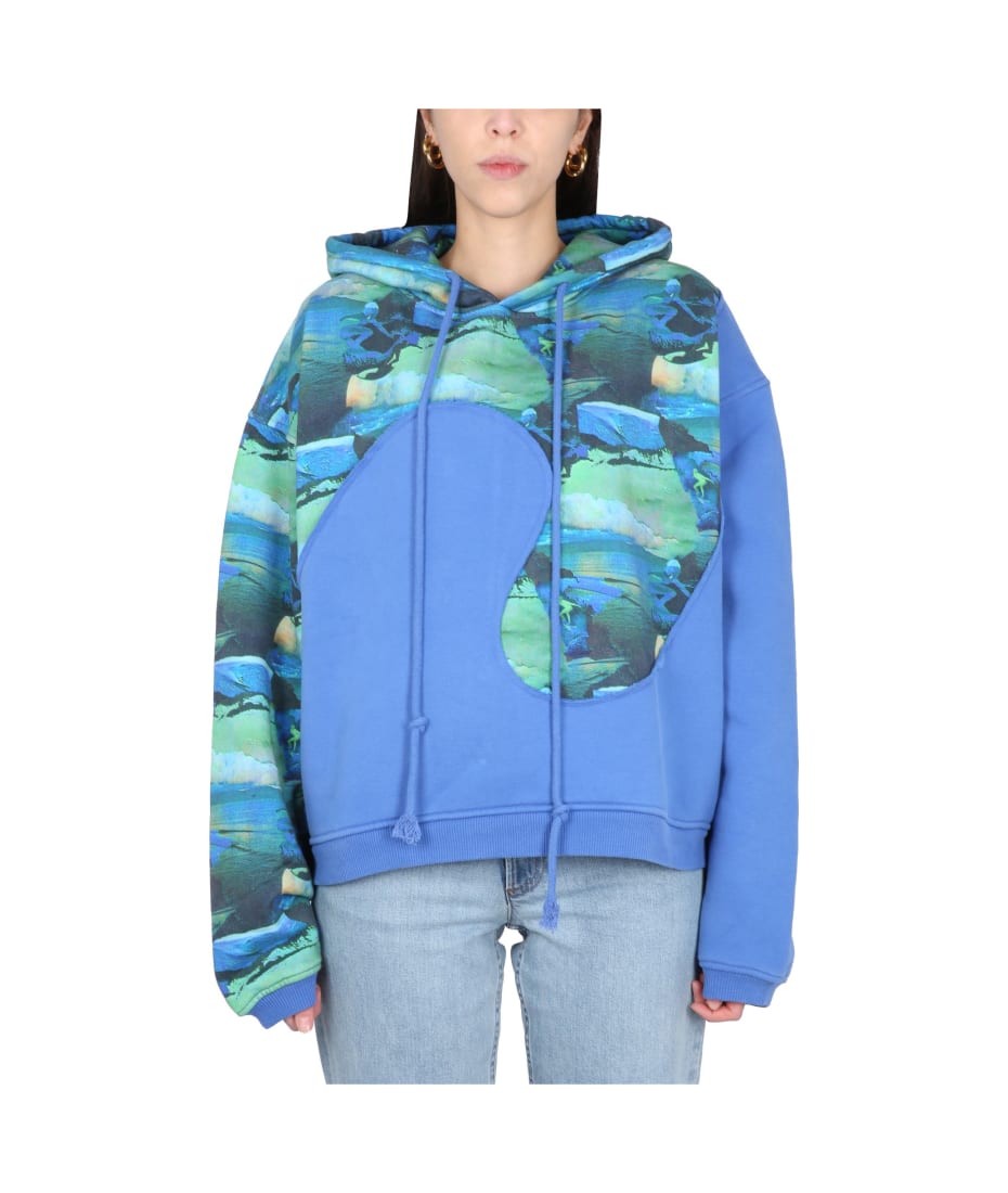 Printed Cotton Blend Hoodie in Green - ERL