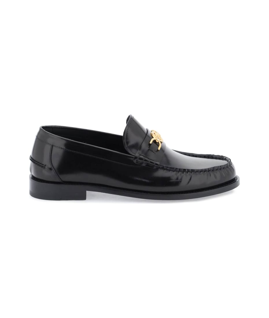 VERSACE 黒 レザー ローファー VERSACE ヴェルサーチ 靴 ローファー メンズ42 ブラック レザー