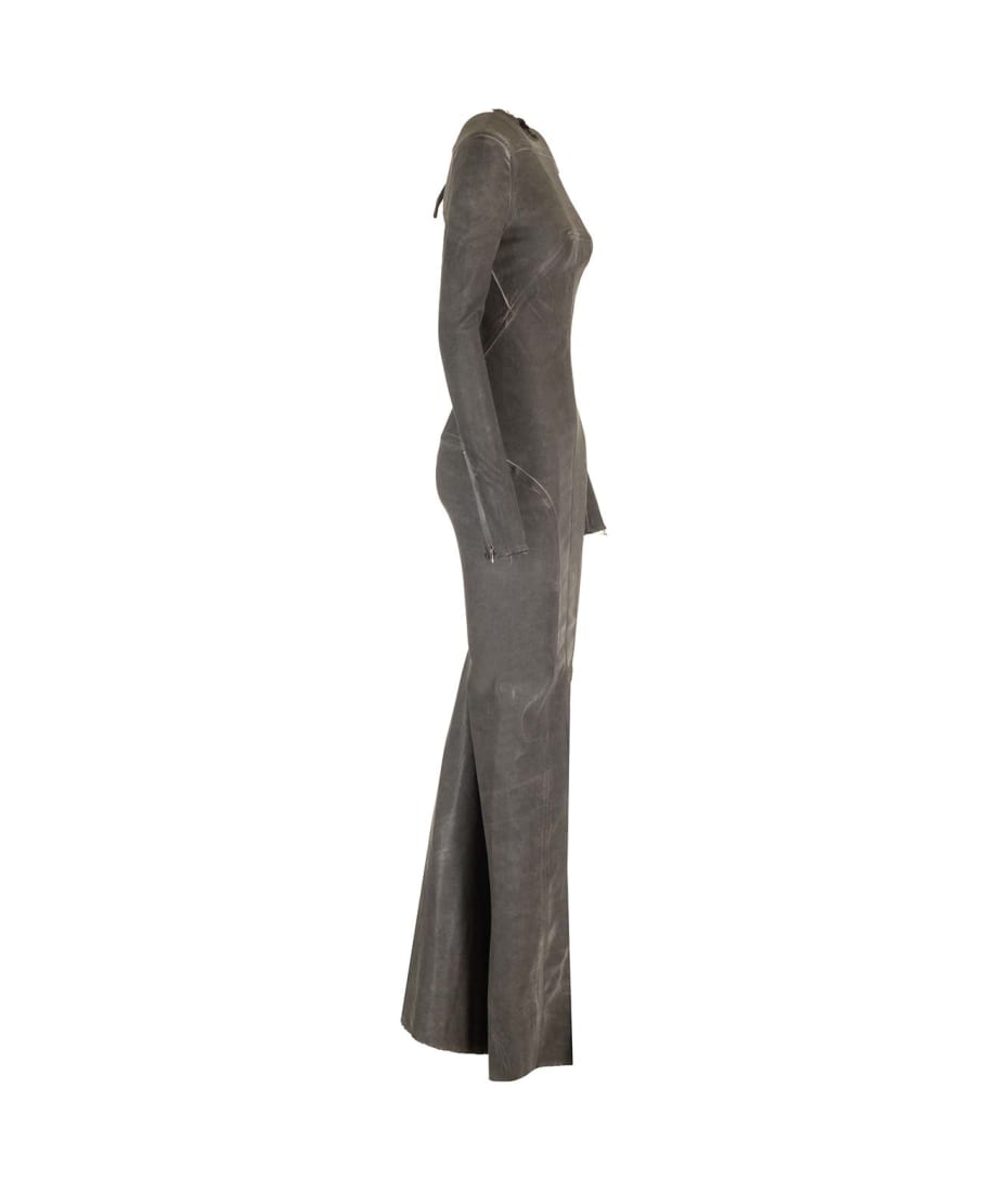 Rick Owens Long Dress In Stretch Denim - Grey