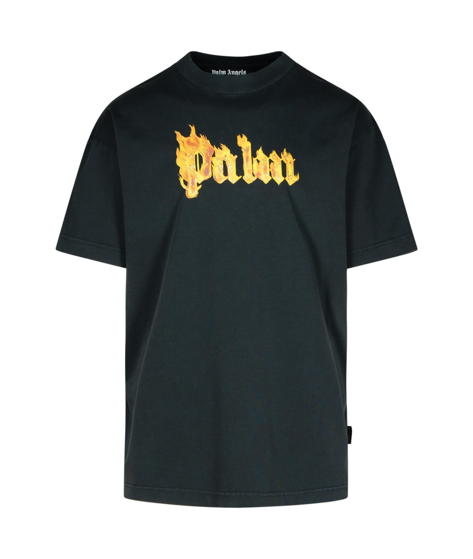 ★人気★【Palm Angels】'burning Palm' Black Oversize T-shirt Palm Angels 'burning Palm' Black Cotton Oversize T-shirt
