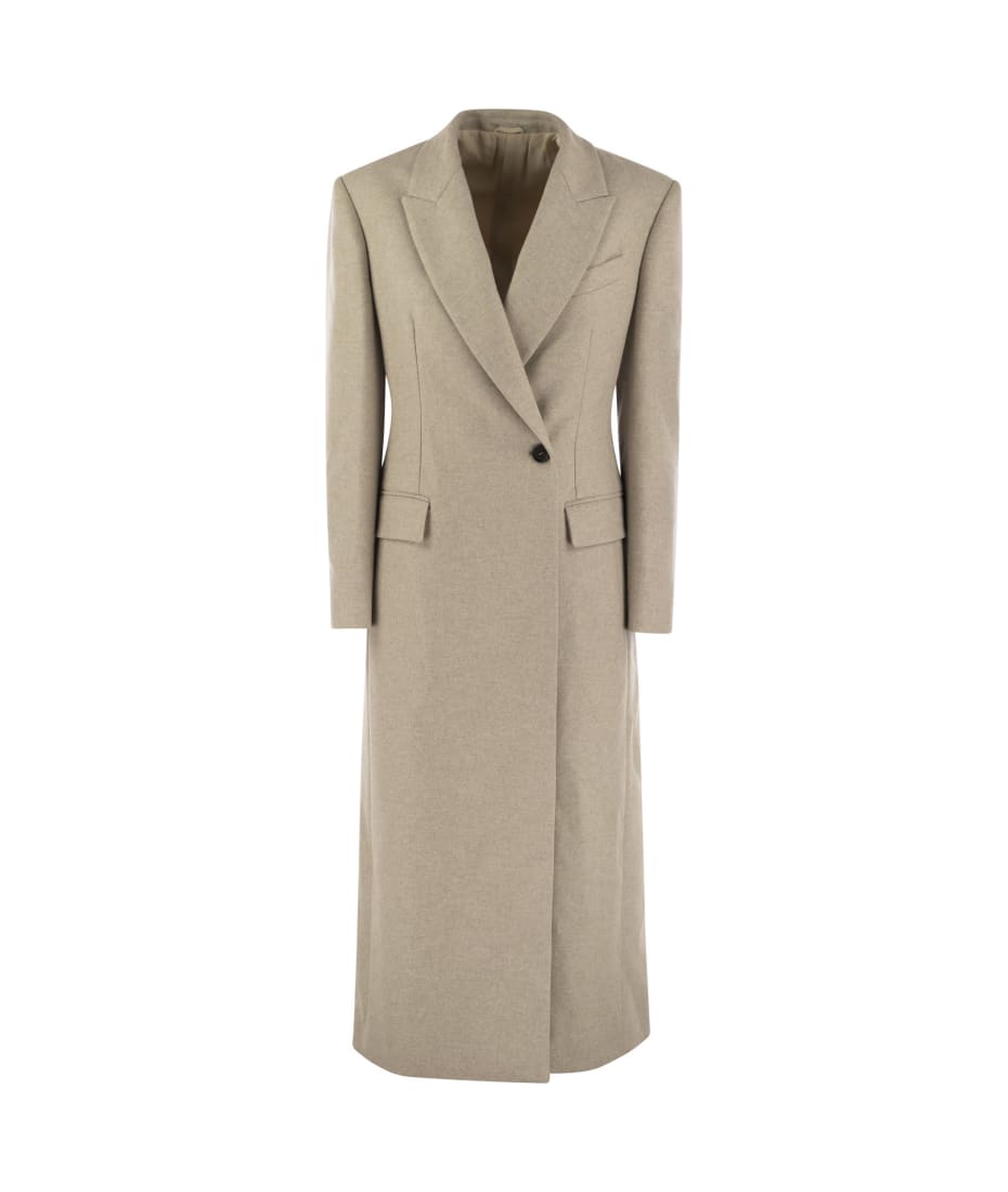 コート BRUNELLO CUCINELLI Long wool coat with jewellery Brunello Cucinelli Lightweight Wool Cloth Coat With