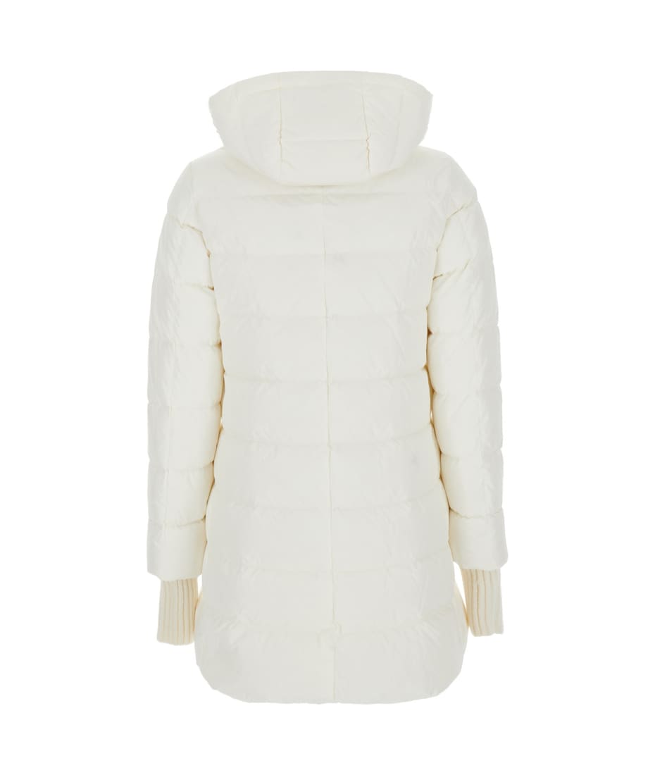 White Down Jacket With Drawstring Hood In Tech Fabric Woman