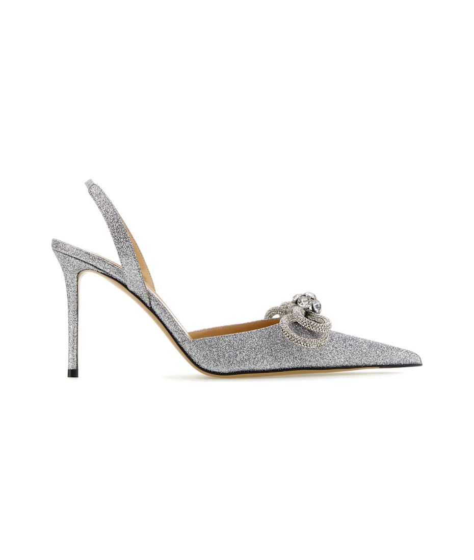サンダル・ミュール MACH & MACH Silver fabric pumps (PF23S0280GLI50195 SILVER) Double Bow - Women's Silver Satin Flats with Glitter – MACH