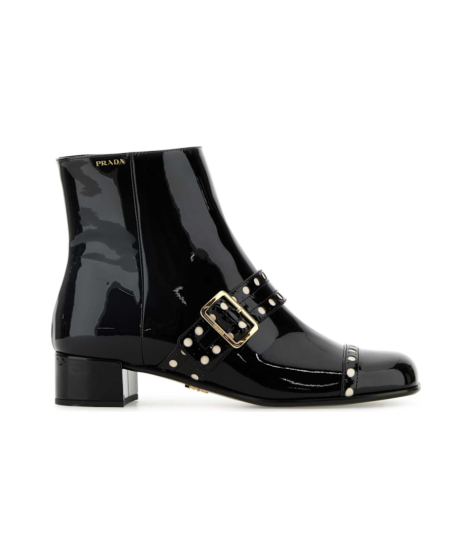 Prada Black Leather Ankle Boots | italist