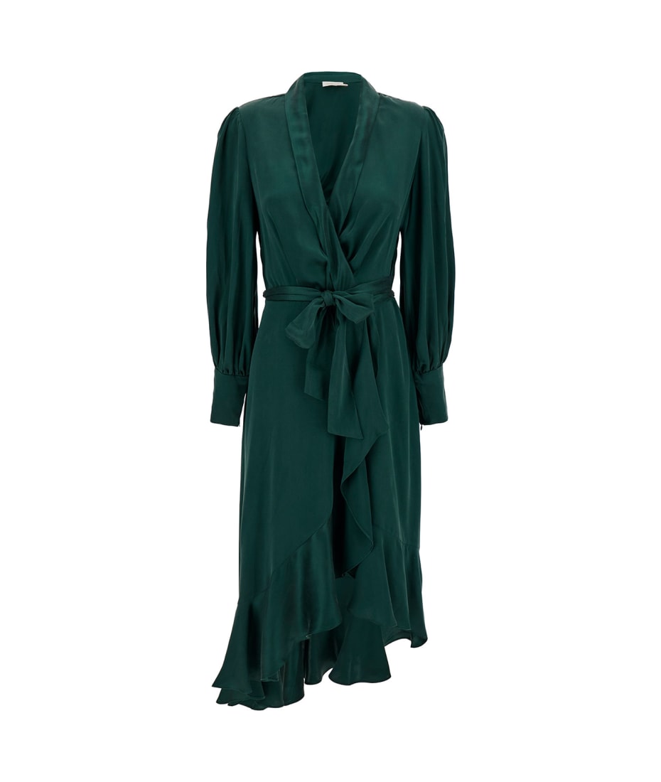 Zimmermann Midi Asymmetric Green Dress With Belt In Silk Woman | italist,  ALWAYS LIKE A SALE