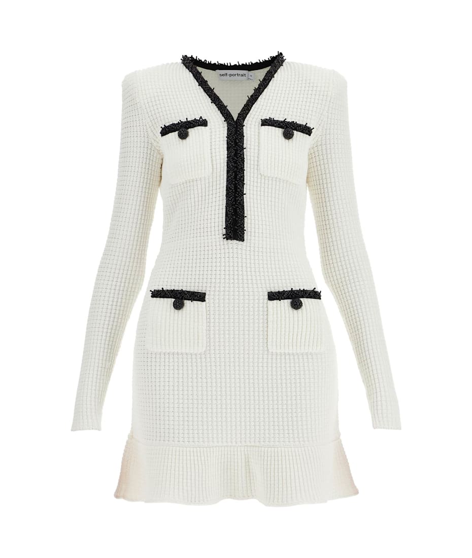 【関税&送料込】Self Portrait White Stretch Polyester Blend self-portrait Mini Knitted Dress | italist