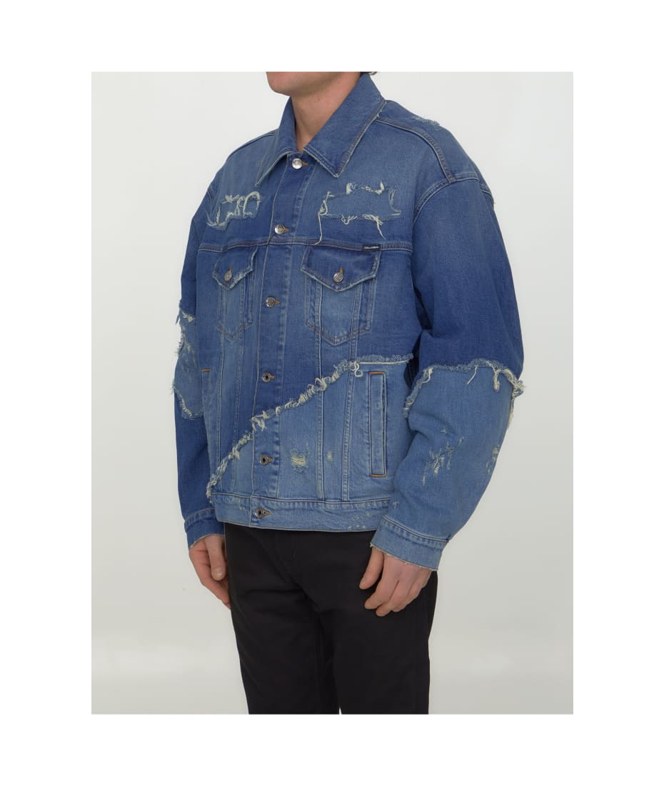 Dolce & Gabbana Distressed Patchwork Denim Jacket in Blue