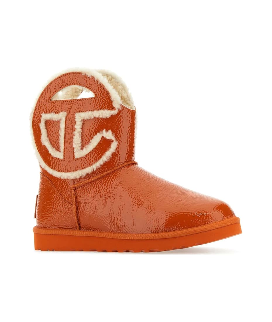 UGG Orange Leather X Telfar Logo Mini Crinkle Ankle Boots