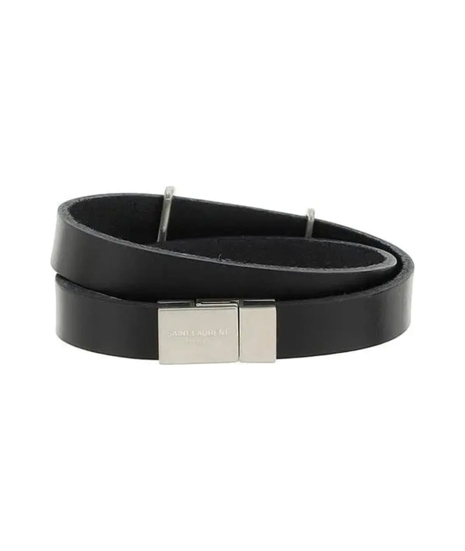 Saint Laurent Leather Ysl Bracelet - Black